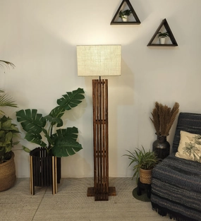 Elegant Wooden Floor Lamp with Brown Base and Beige Fabric Lampshade (BULB NOT INCLUDED) creative lampshade design