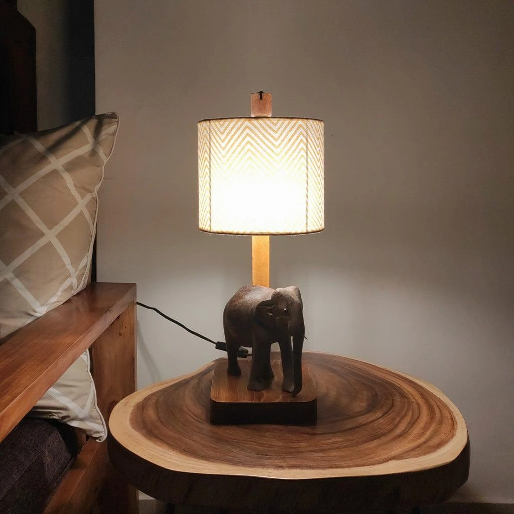 Elementary Wooden Table Lamp with Brown Base and Premium Yellow Fabric Lampshade (BULB NOT INCLUDED) decorative ceiling fixture