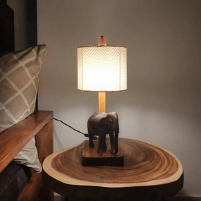 Elementary Wooden Table Lamp with Brown Base and Premium Yellow Fabric Lampshade (BULB NOT INCLUDED) decorative ceiling fixture