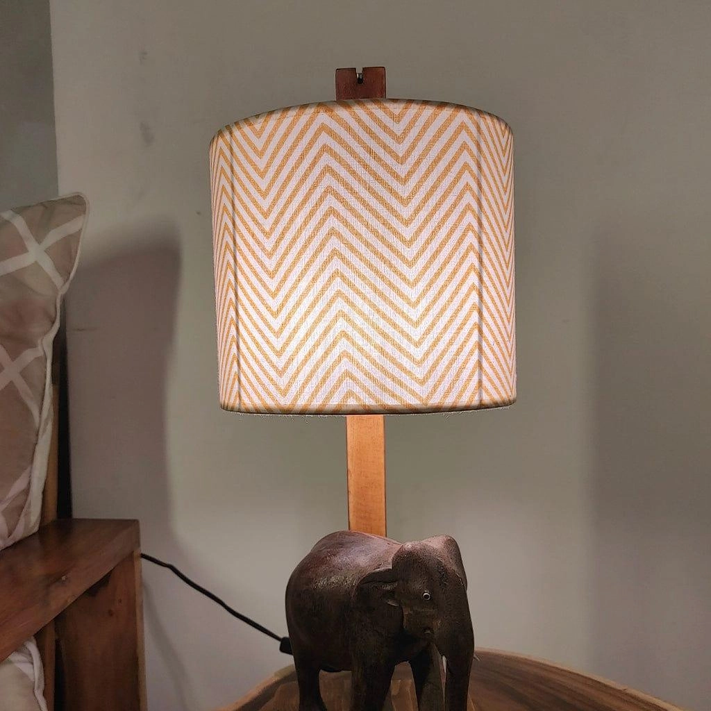 Elementary Wooden Table Lamp with Brown Base and Premium Yellow Fabric Lampshade (BULB NOT INCLUDED)