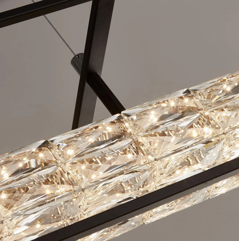 Elevator LED Black Frame Ceiling Pendant - Crystal Drops