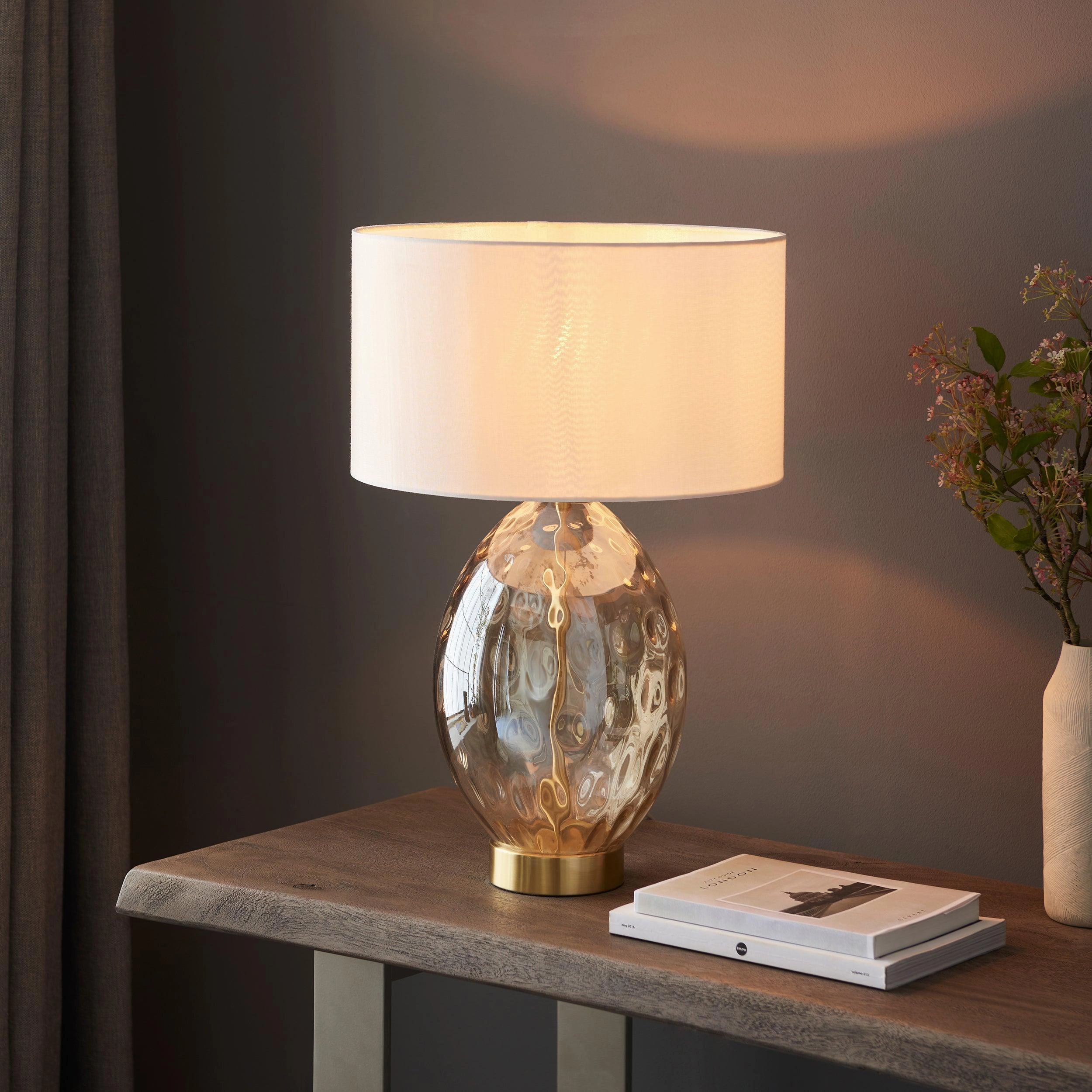 Elin Dimple Champagne Glass Touch Table Lamp - Vintage White Shade
