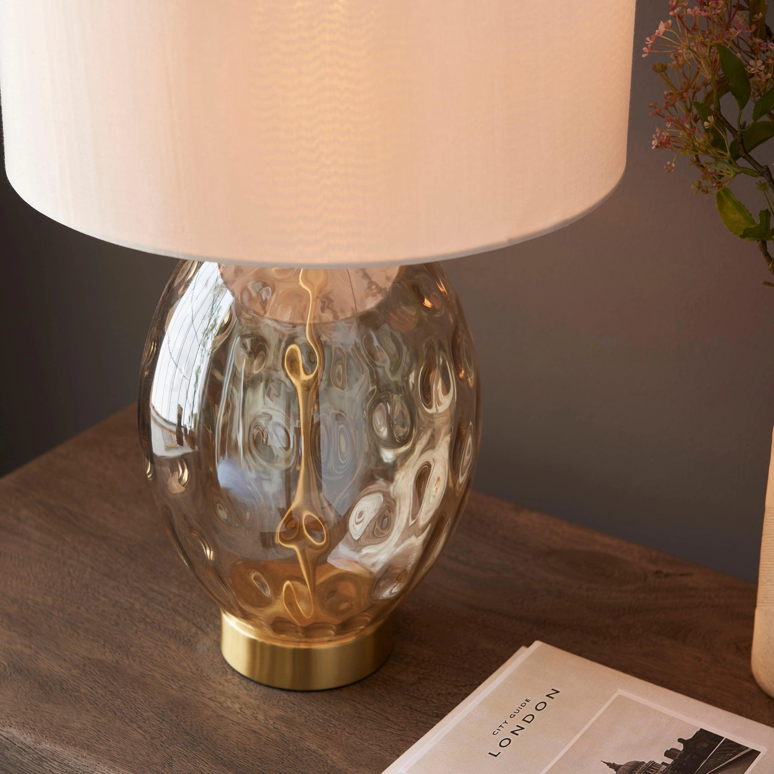 Elin Dimple Champagne Glass Touch Table Lamp - Vintage White Shade