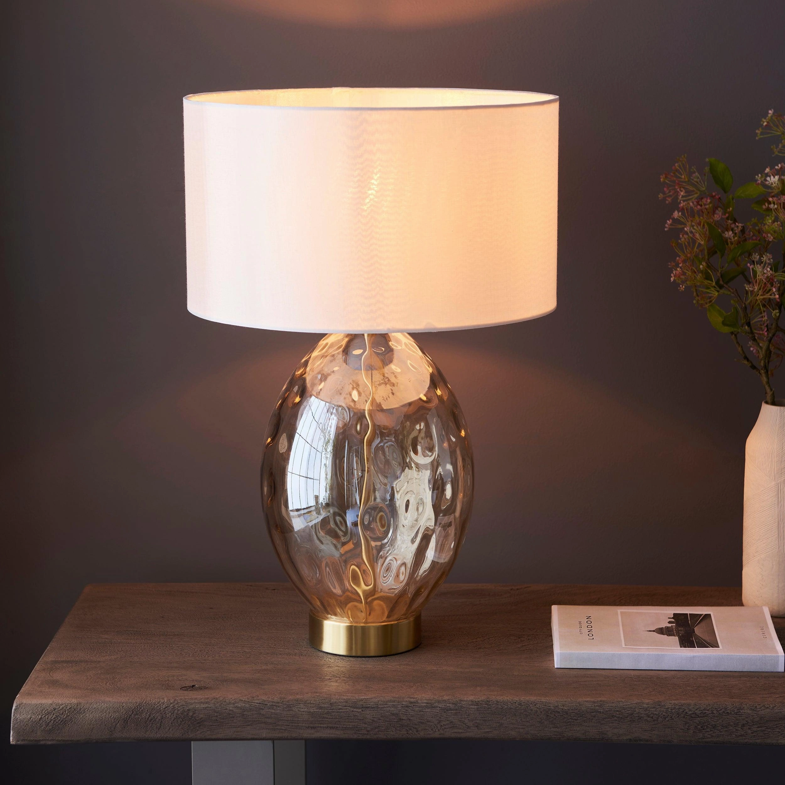 Elin Dimple Champagne Glass Touch Table Lamp - Vintage White Shade