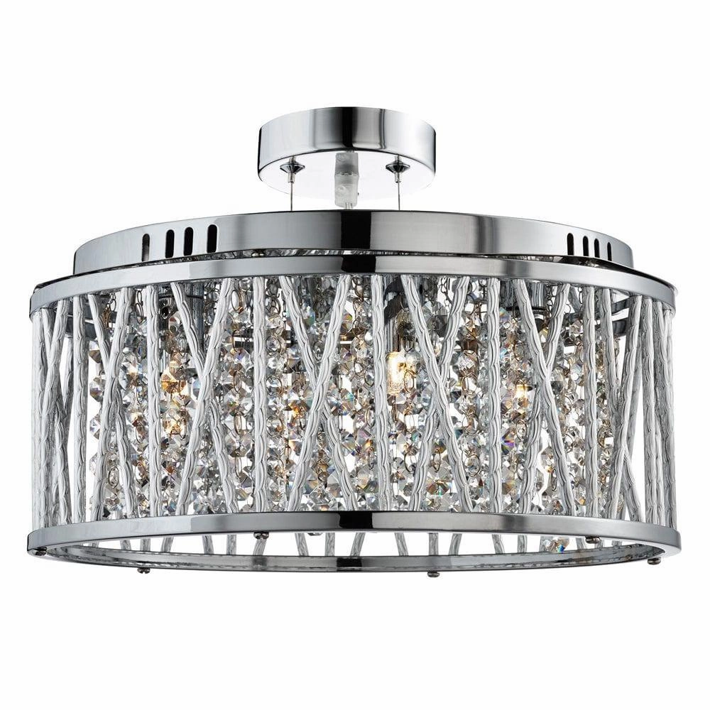 Elise 5 Light Chrome & Crystal Ceiling Flush/Pendant soft glow ceiling light