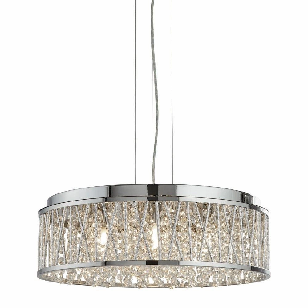 Elise 7 Light Chrome & Crystal Drops Ceiling Flush/Pendant soft glow ceiling light