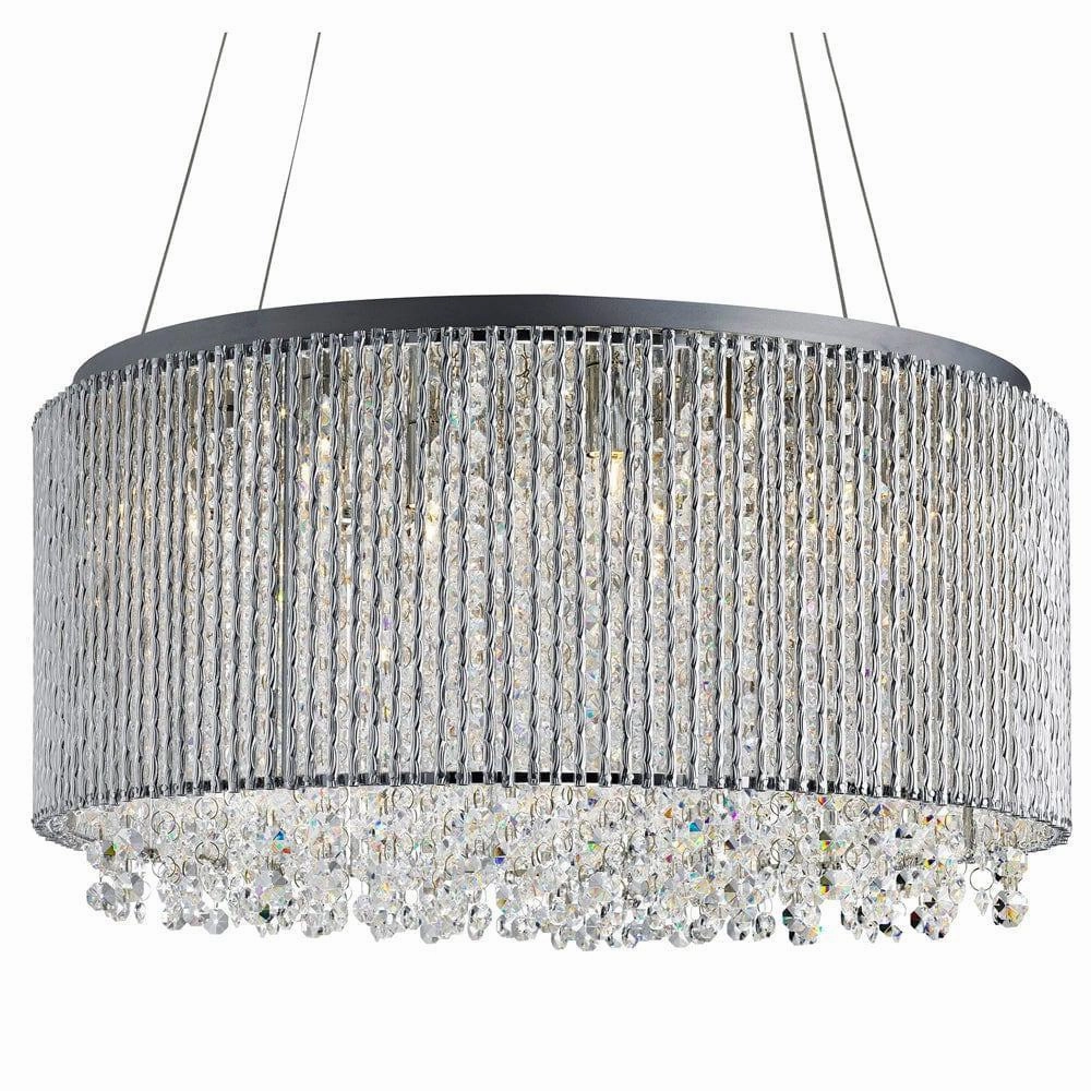 Elise I 8 Light Chrome & Crystal Bar Pendant Ceiling Light soft glow ceiling light