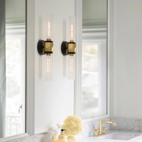 Ellison Double Black with Heritage Brass Wall Light. vintage desk lamp