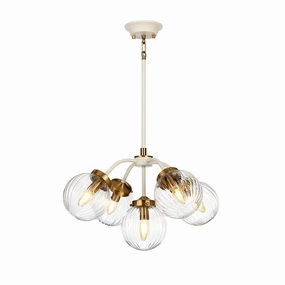Elstead Cosmos 5 Light Brass & Cream Ceiling Pendant soft glow ceiling light
