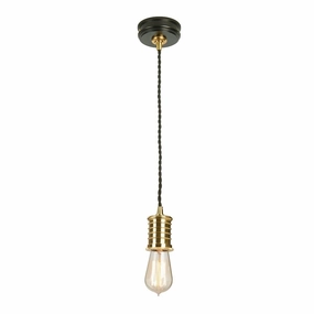 Elstead Douille 1 Light Black & Polished Brass Ceiling Pendant soft glow ceiling light