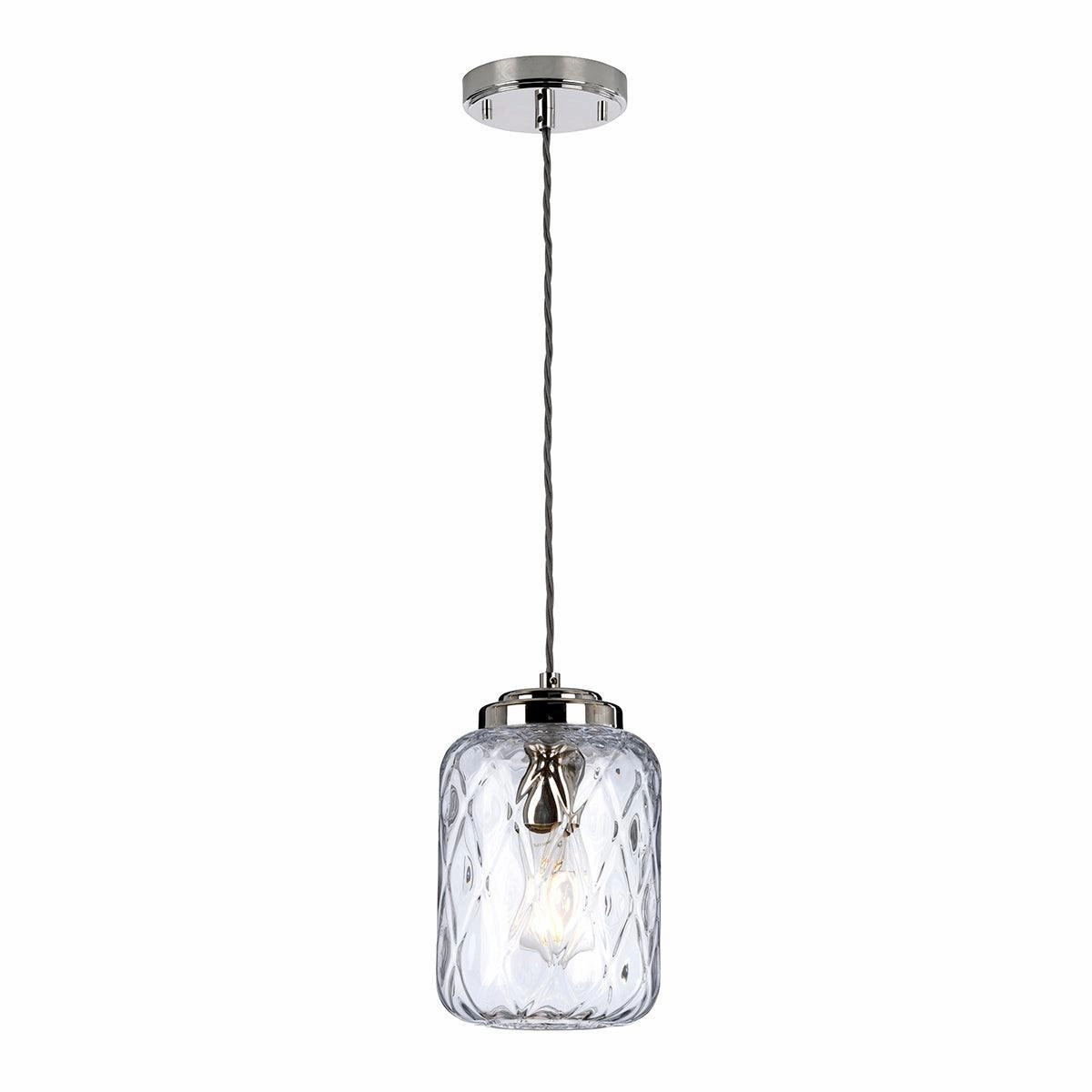Elstead Lighting Sola 1 Light Nickel Pendant - Glass Shade white ceiling lamp