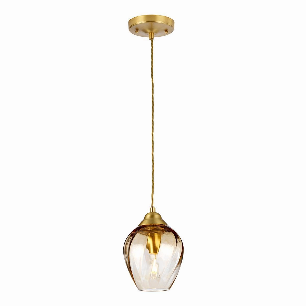 Elstead Lighting Tiber 1 Light Brass Pendant - Glass Shade ambient ceiling fixture