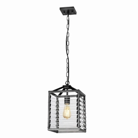 Elstead Louvre 1 Light Gunmetal Pendant - Clear Glass Slats white ceiling lamp
