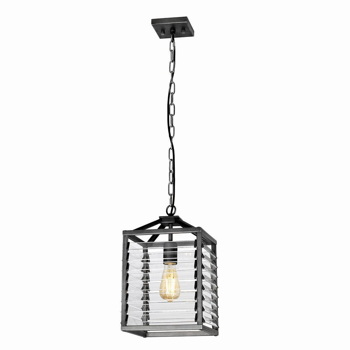 Elstead Louvre 1 Light Gunmetal Pendant - Clear Glass Slats white ceiling lamp