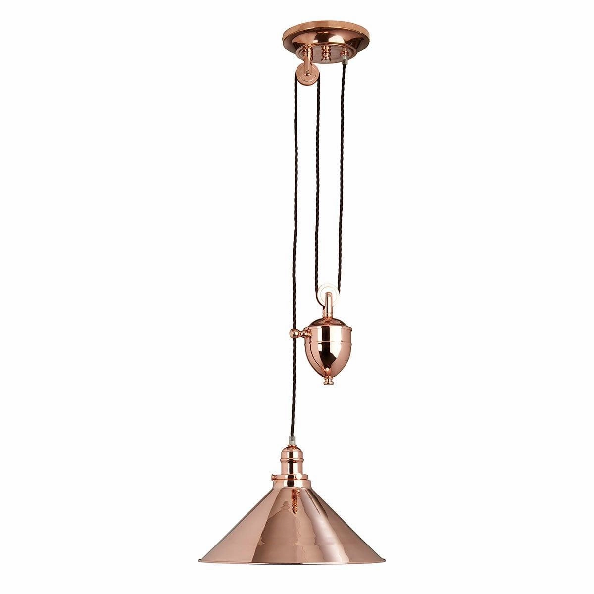 Elstead Provence 1 Light Rise and Fall Polished Copper Pendant white ceiling lamp