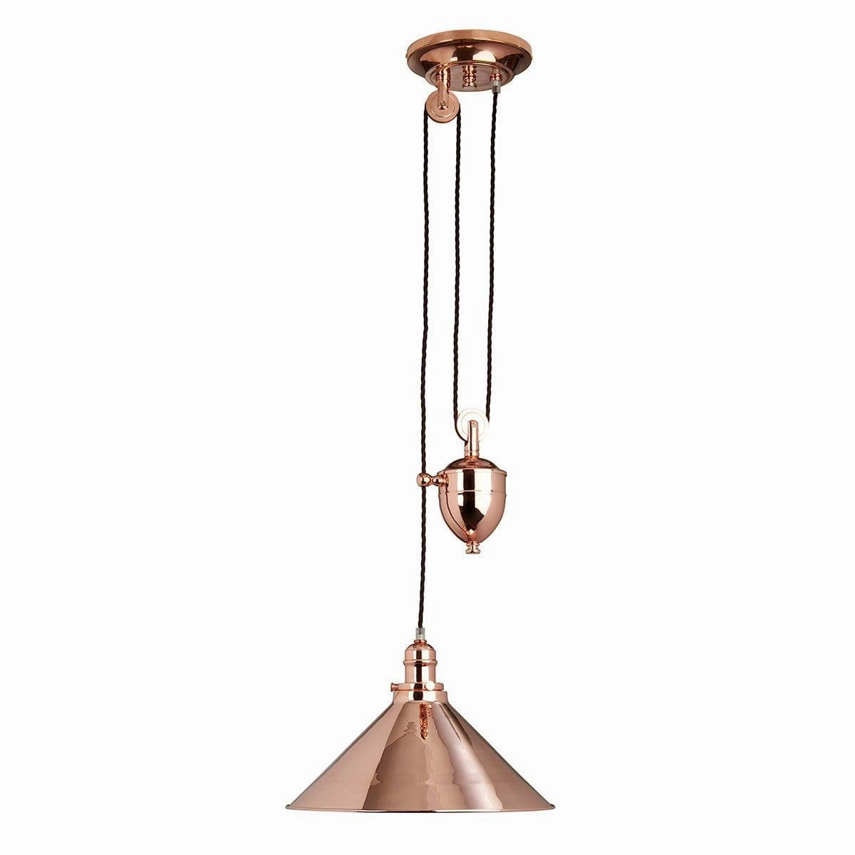 Elstead Provence 1 Light Rise and Fall Polished Copper Pendant ambient ceiling fixture