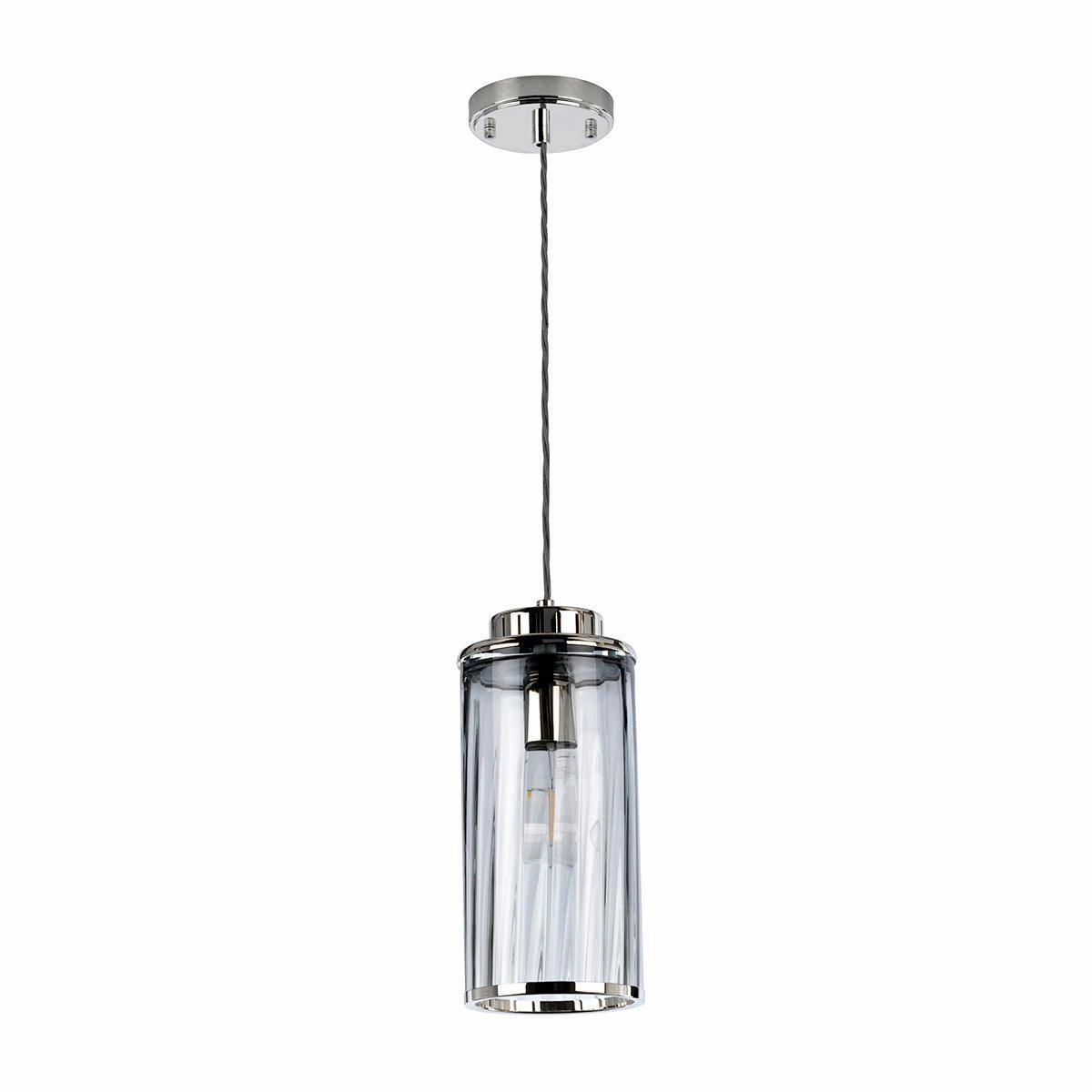 Elstead Reno 1 Light Nickel Pendant - Mouth Blown Glass