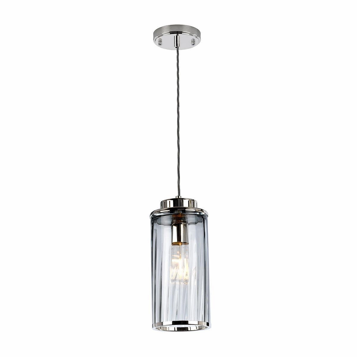 Elstead Reno 1 Light Nickel Pendant - Mouth Blown Glass sleek LED ceiling lamp
