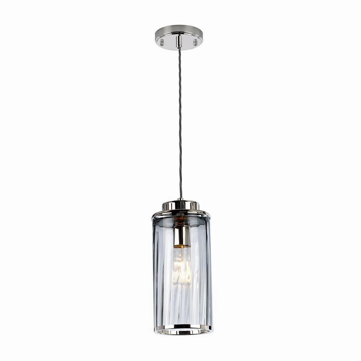 Elstead Reno 1 Light Nickel Pendant - Mouth Blown Glass white ceiling lamp