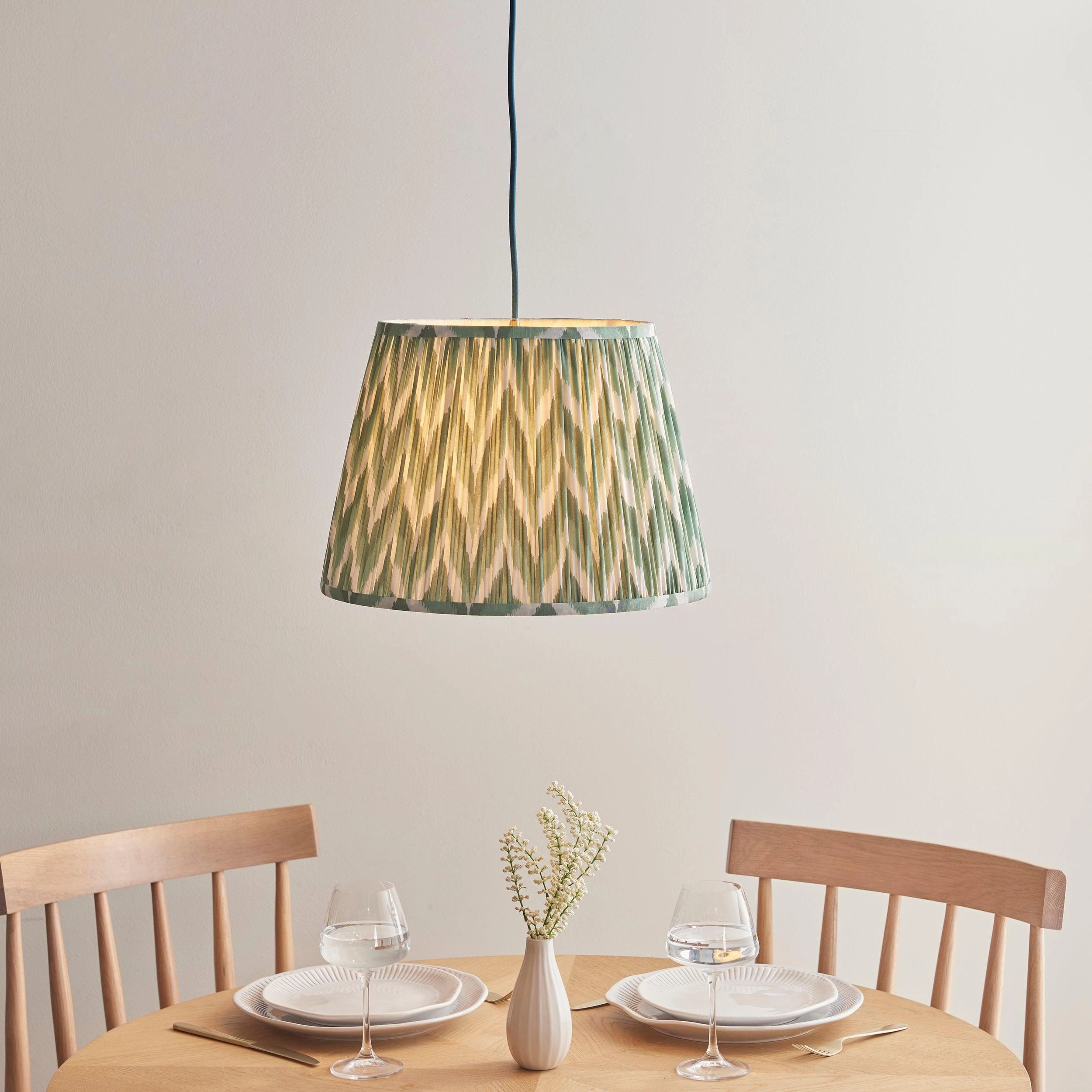 Eltham Ceiling Pendant Light With Blue Flex and Green Zigzag 40cm Shade sleek LED ceiling lamp