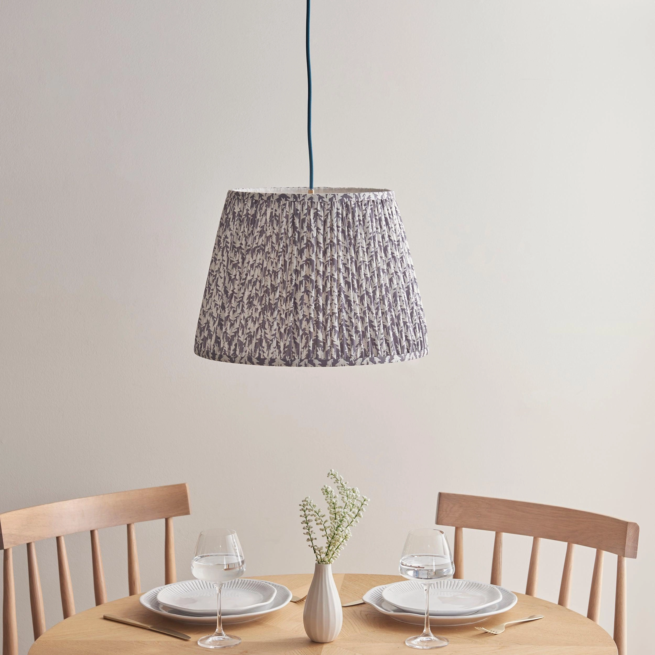 Eltham Ceiling Pendant Light With Blue Flex and Grey Leaf 40cm Shade