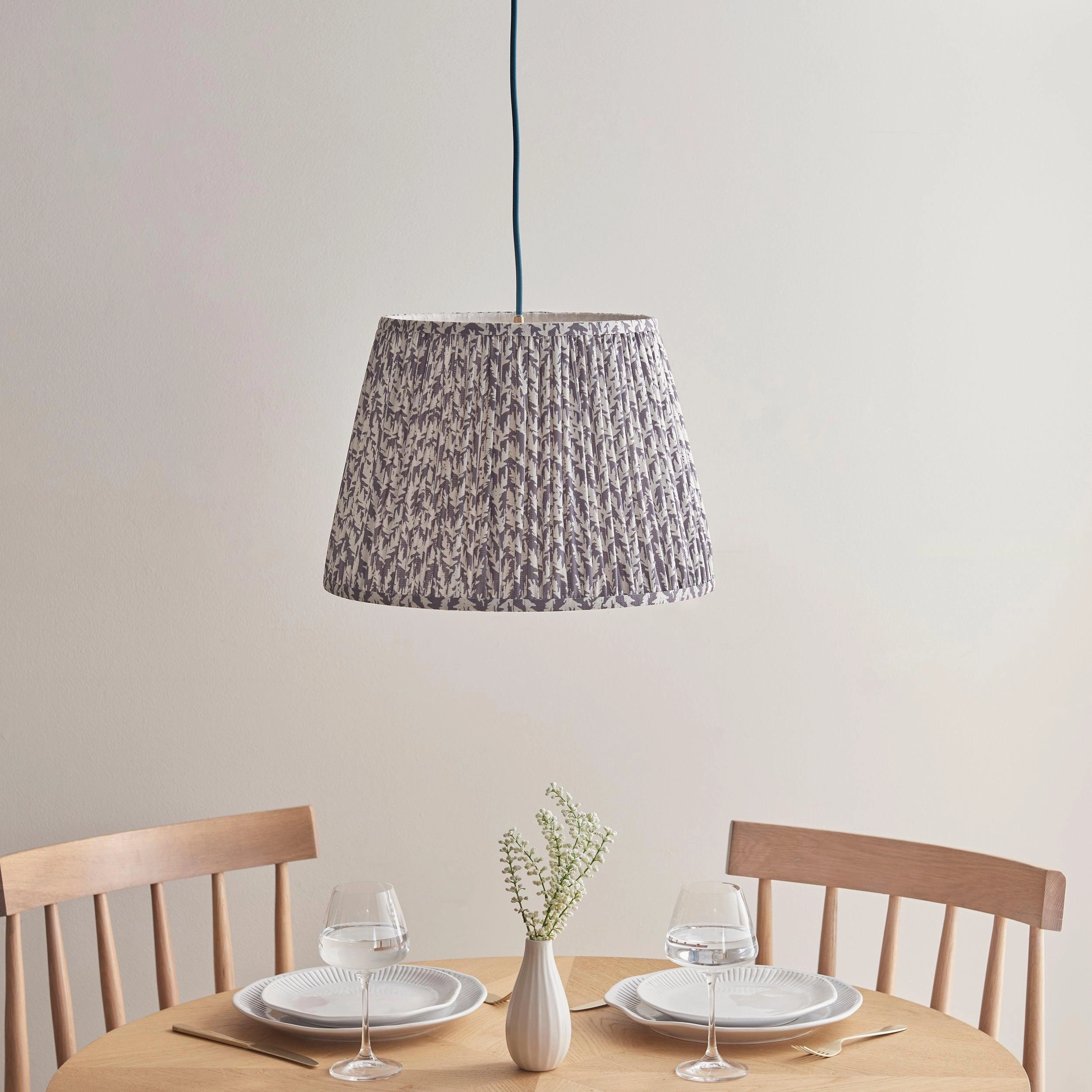 Eltham Ceiling Pendant Light With Blue Flex and Grey Leaf 40cm Shade