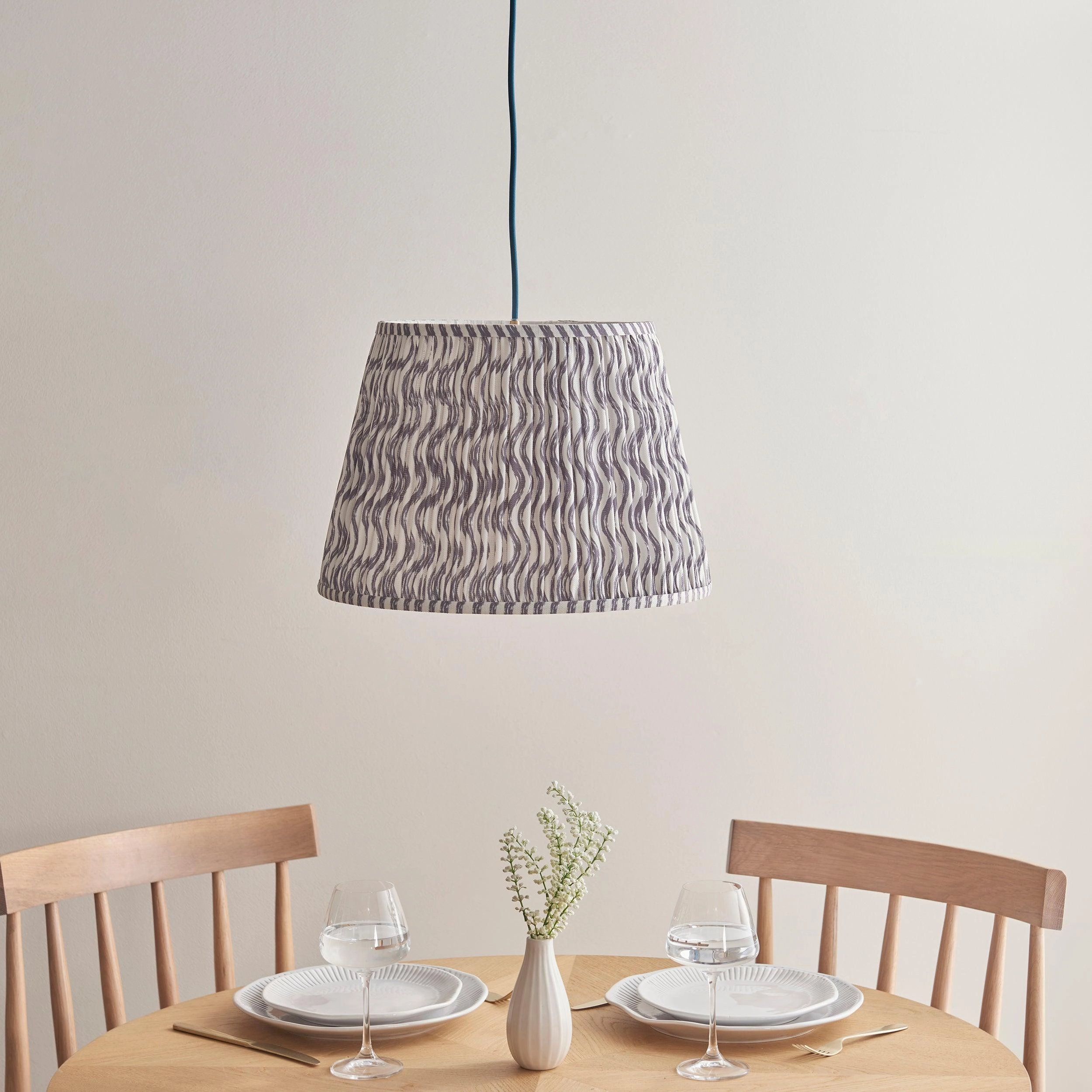 Eltham Ceiling Pendant Light With Blue Flex and Grey Ripple 40cm Shade