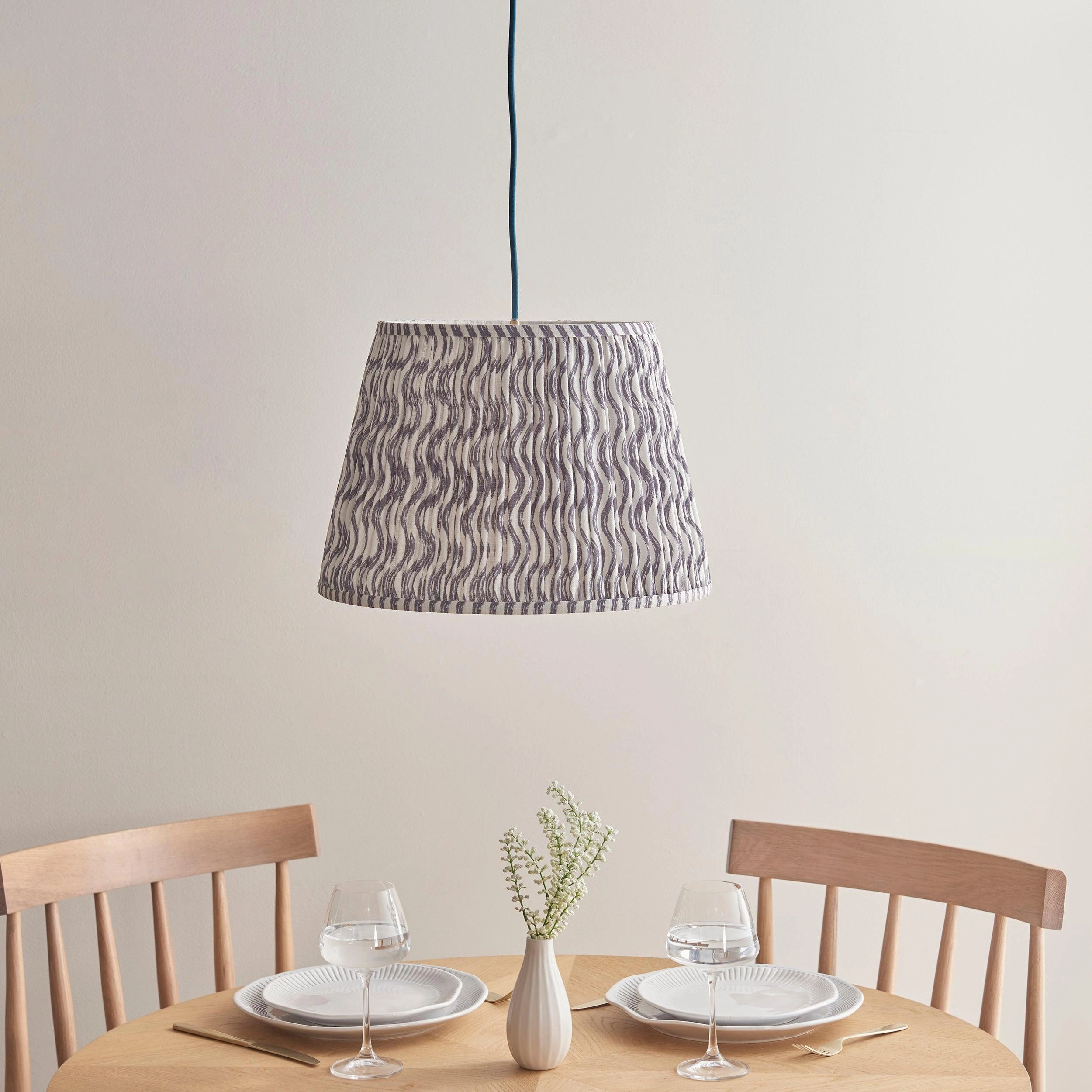 Eltham Ceiling Pendant Light With Blue Flex and Grey Ripple 40cm Shade