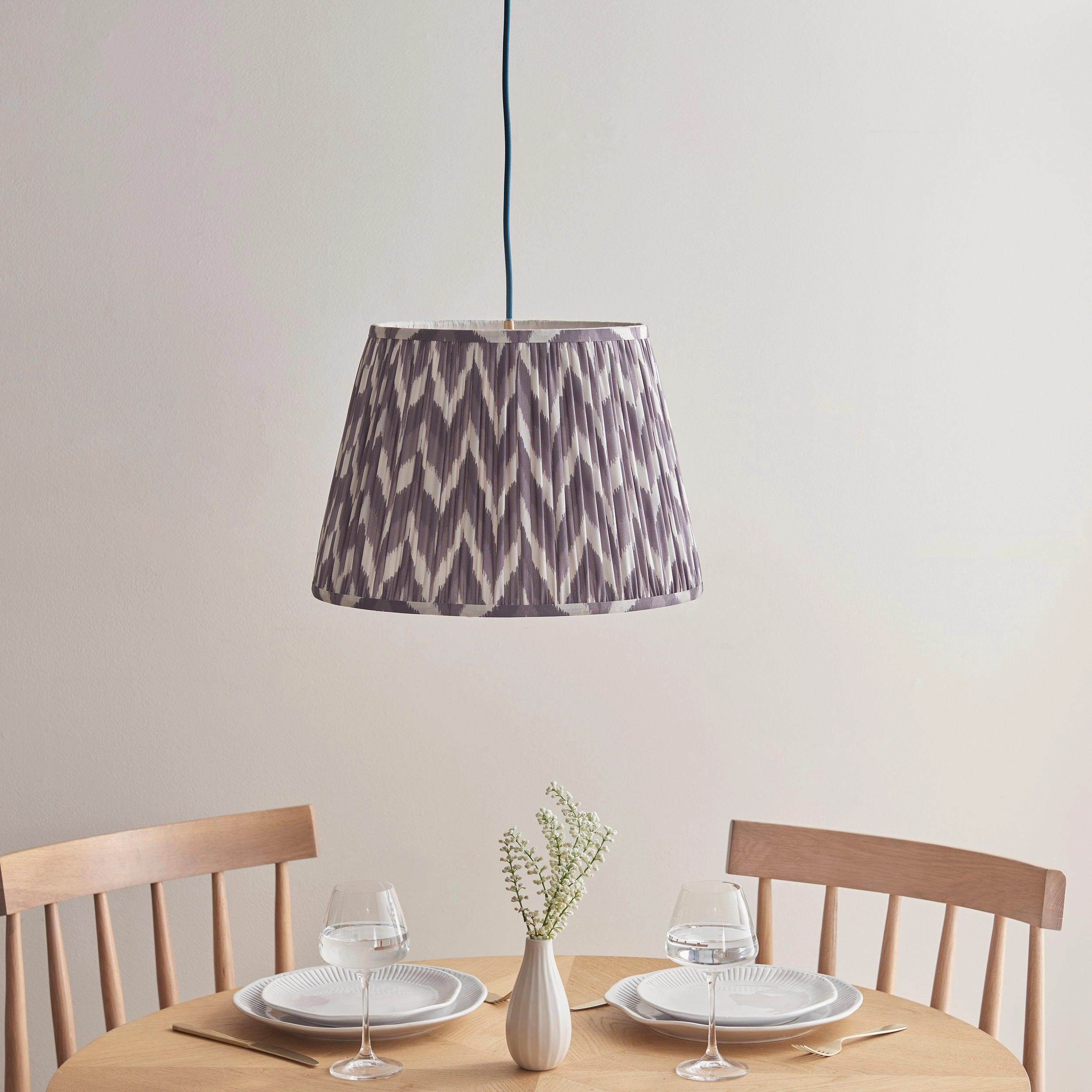 Eltham Ceiling Pendant Light With Blue Flex and Grey Zigzag 40cm Shade