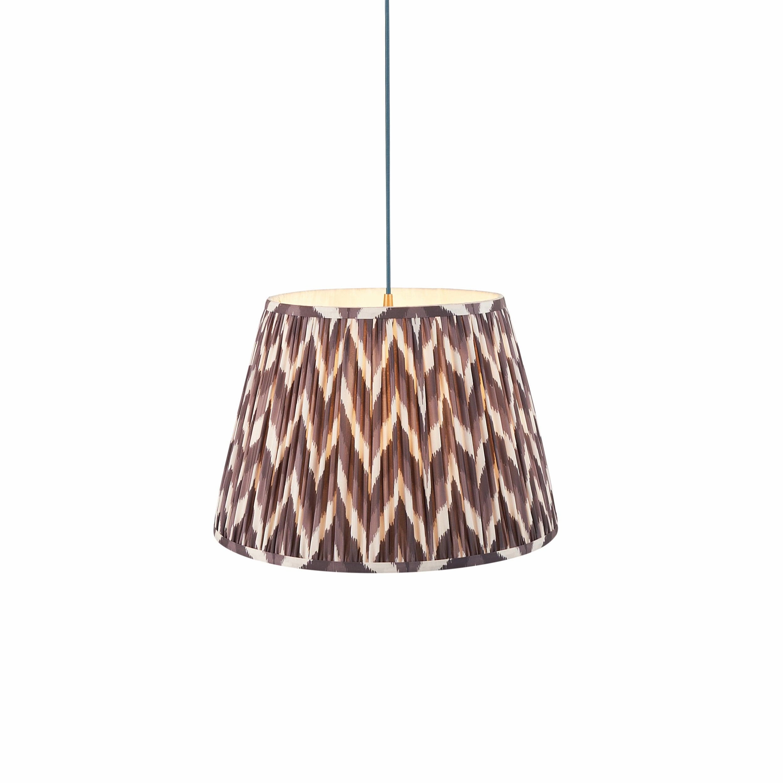 Eltham Ceiling Pendant Light With Blue Flex and Grey Zigzag 40cm Shade