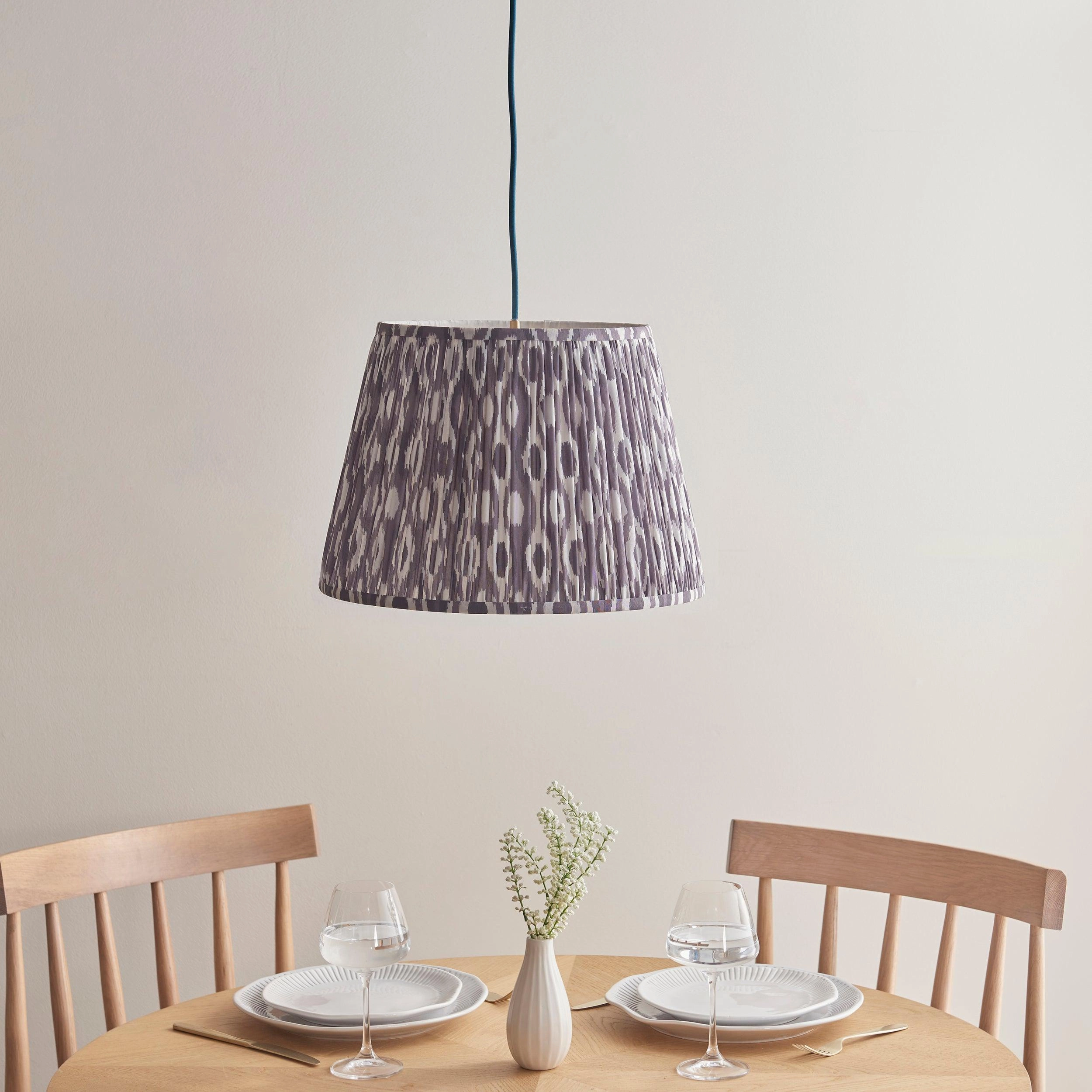 Eltham Ceiling Pendant Light With Blue Flex and Large Grey Ikat 40cm Shade