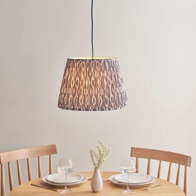 Eltham Ceiling Pendant Light With Blue Flex and Large Grey Ikat 40cm Shade flush mount ceiling fixture