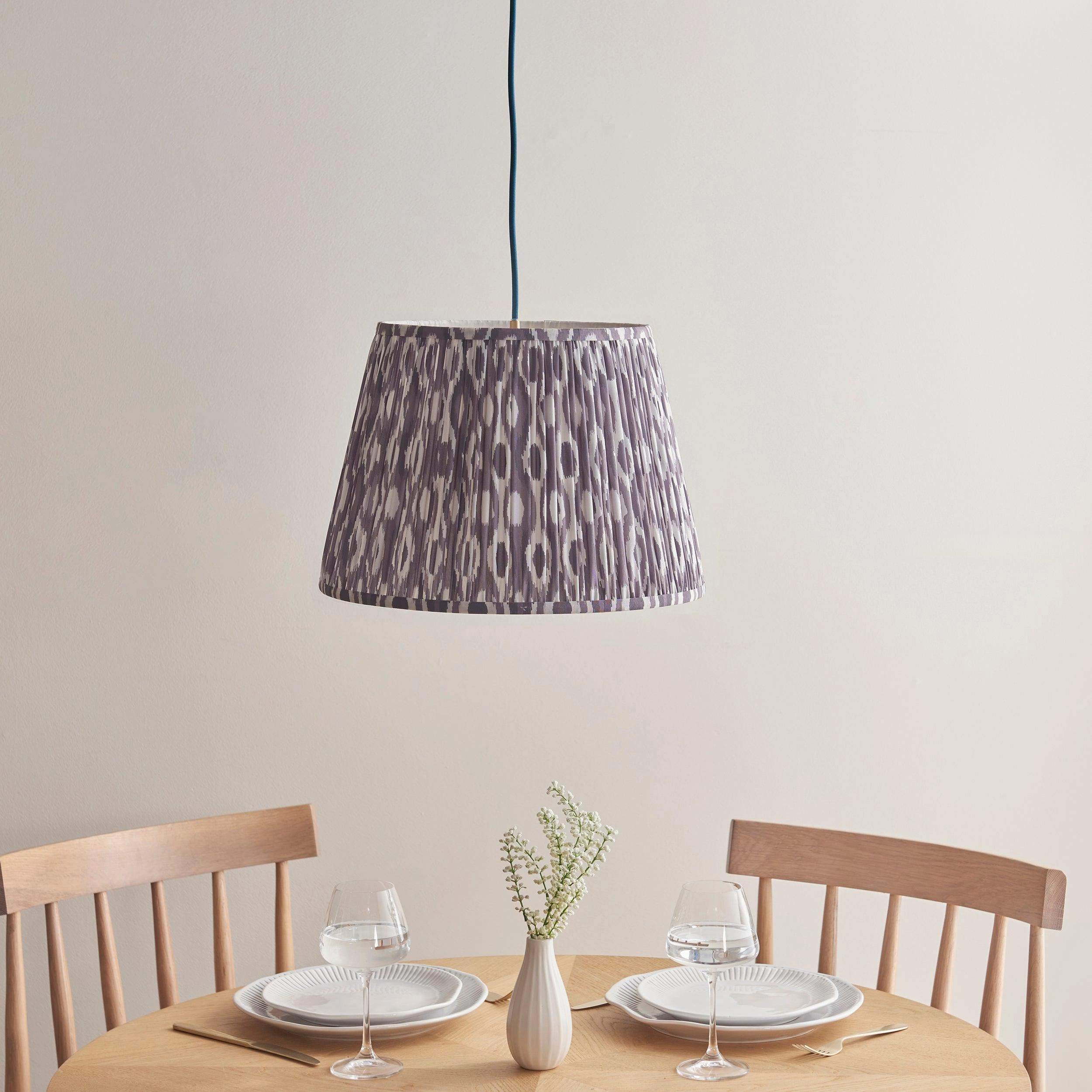 Eltham Ceiling Pendant Light With Blue Flex and Large Grey Ikat 40cm Shade