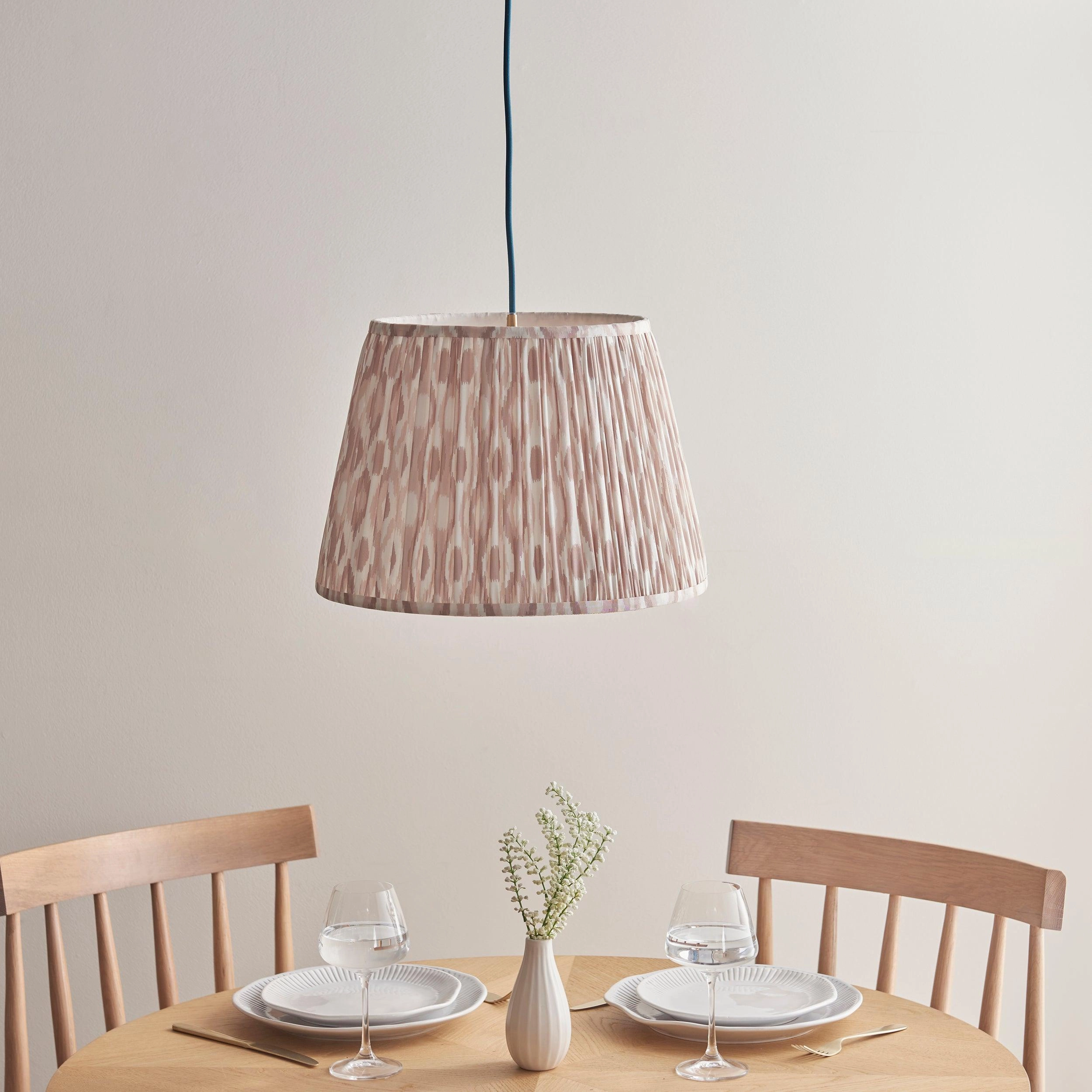 Eltham Ceiling Pendant Light With Blue Flex and Large Neutral Ikat 40cm Shade