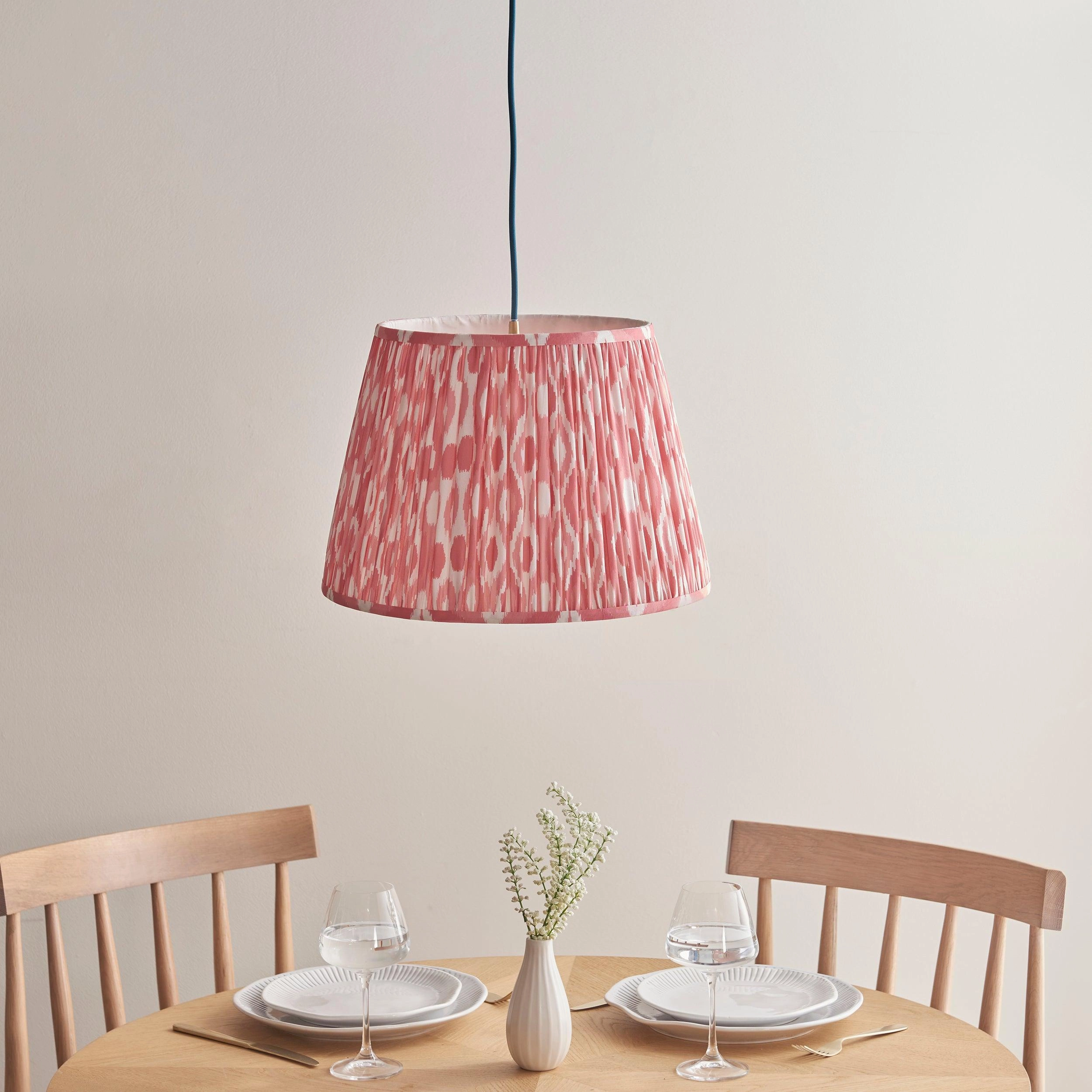Eltham Ceiling Pendant Light With Blue Flex and Pink Ikat 40cm Shade