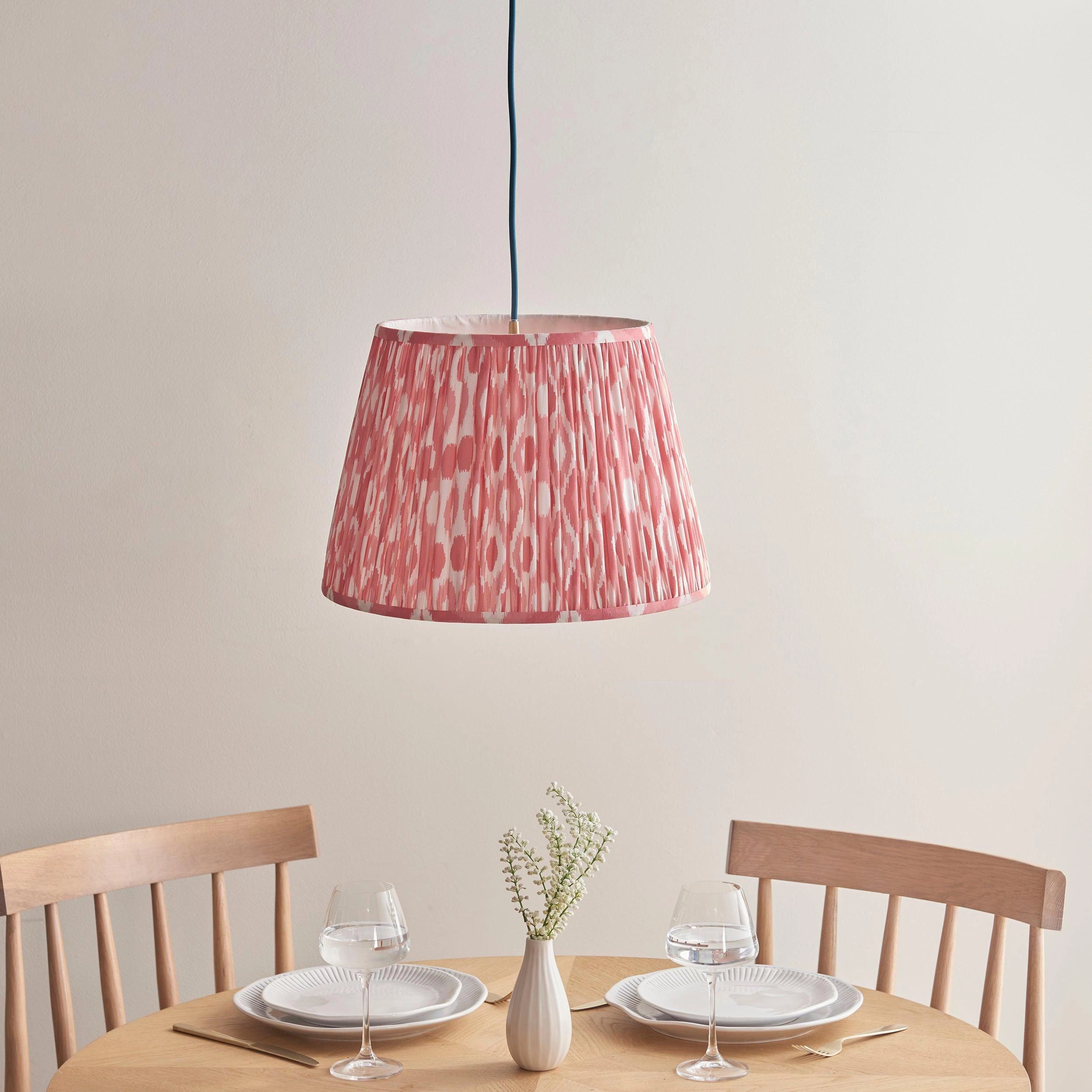 Eltham Ceiling Pendant Light With Blue Flex and Pink Ikat 40cm Shade