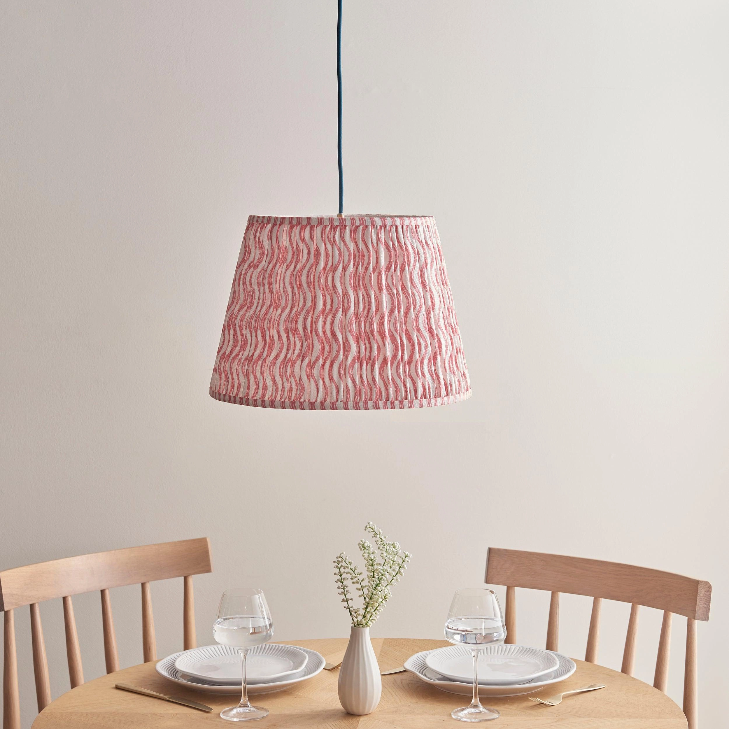 Eltham Ceiling Pendant Light With Blue Flex and Pink Ripple 40cm Shade