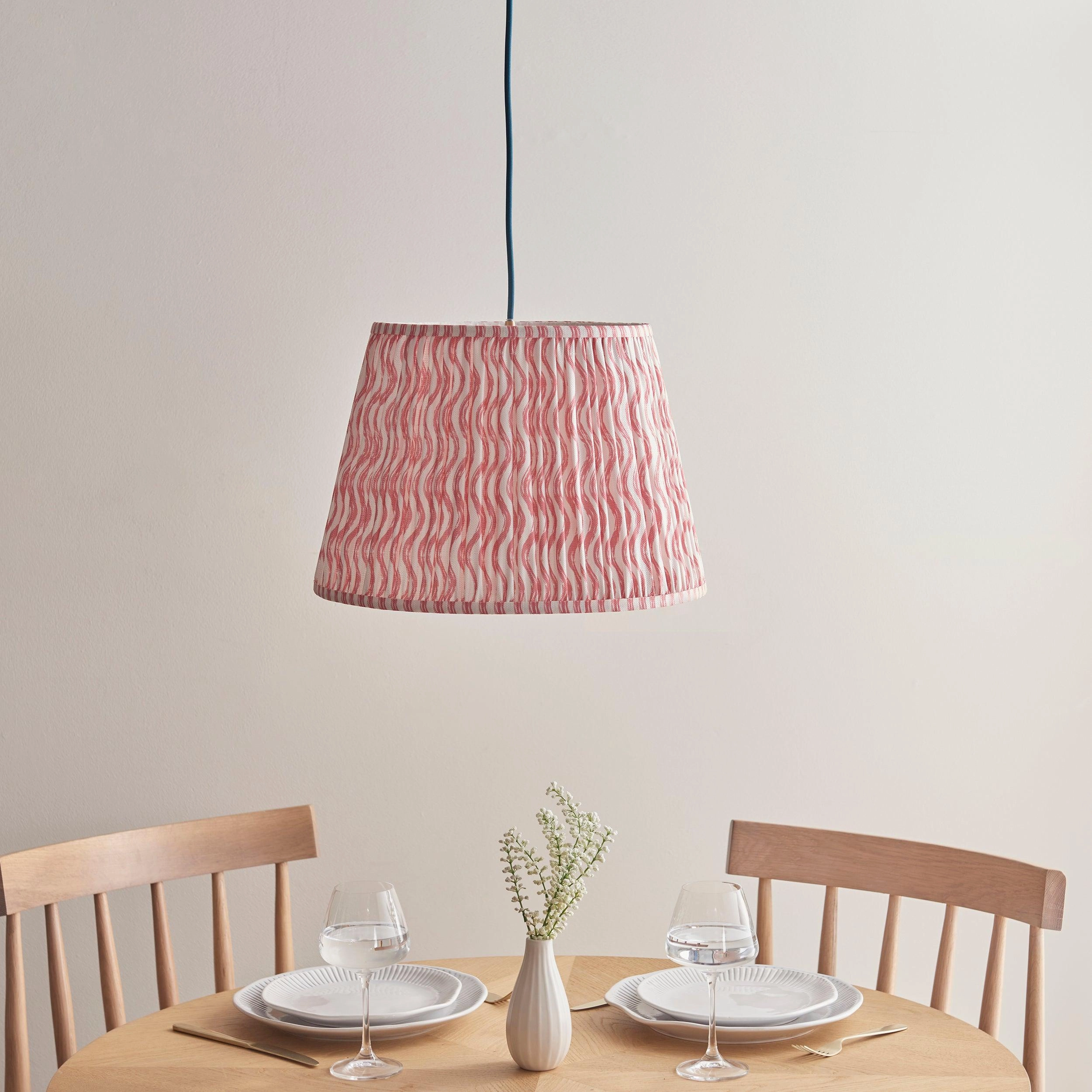Eltham Ceiling Pendant Light With Blue Flex and Pink Ripple 40cm Shade