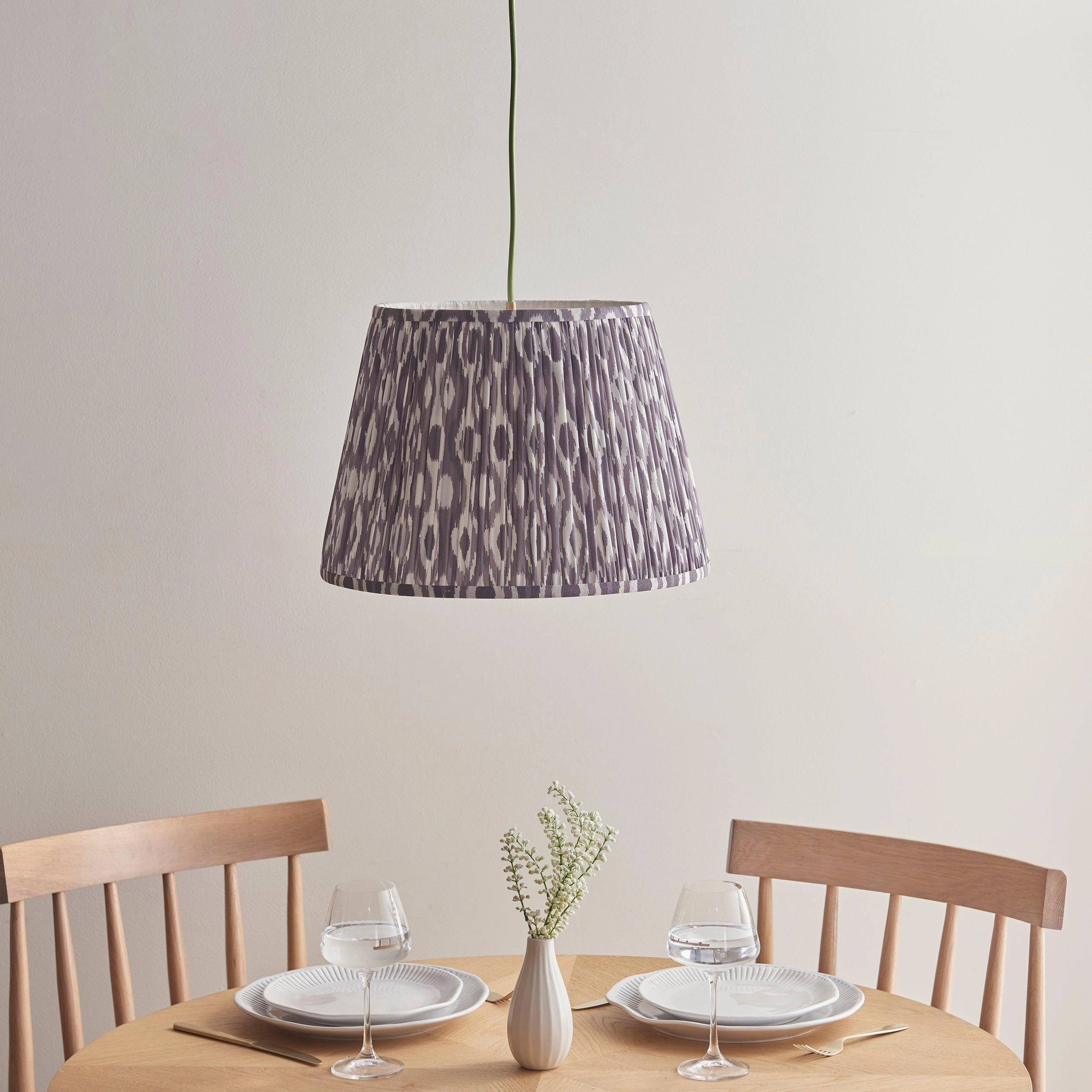 Eltham Ceiling Pendant Light With Green Flex and Grey Ikat 40cm Shade
