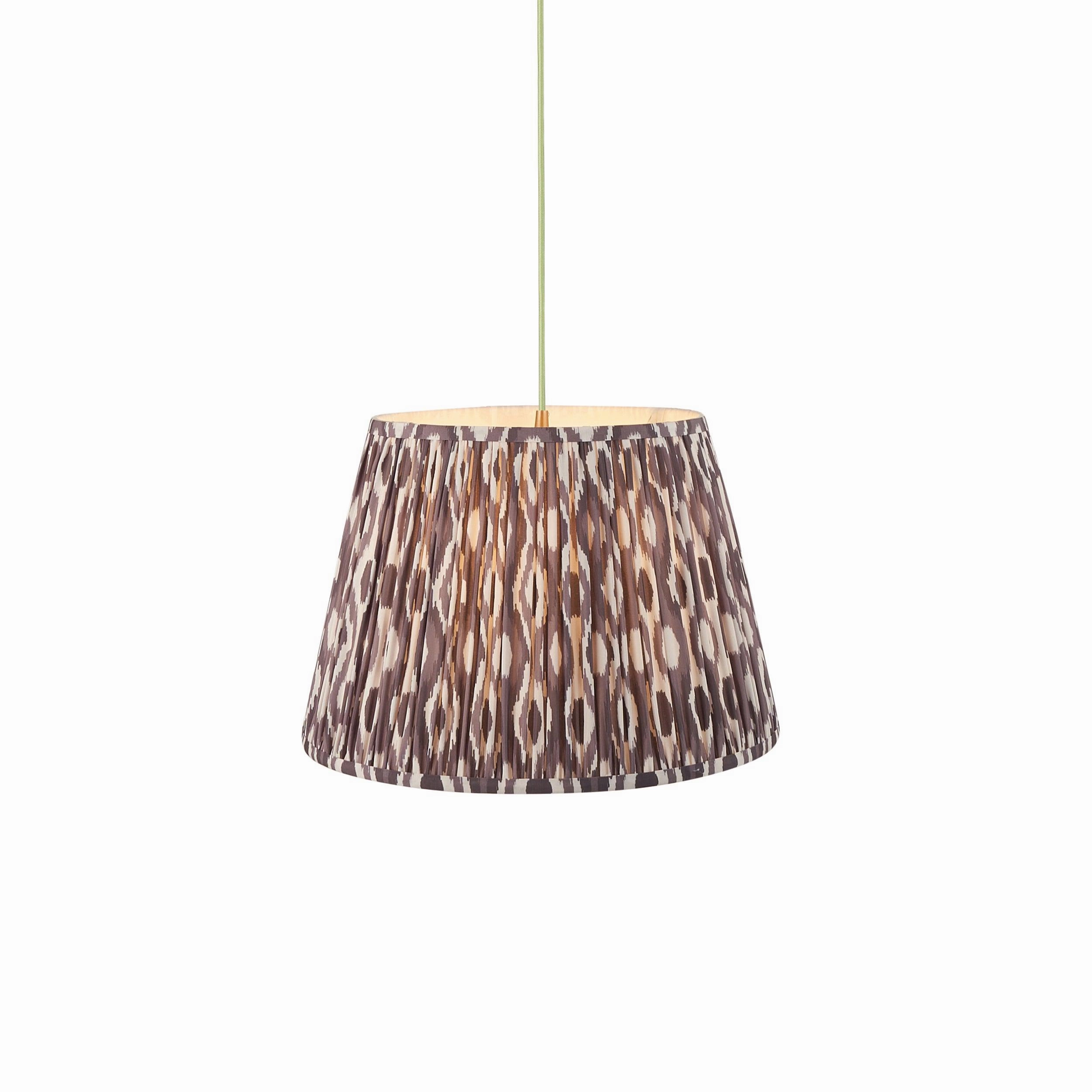 Eltham Ceiling Pendant Light With Green Flex and Grey Ikat 40cm Shade