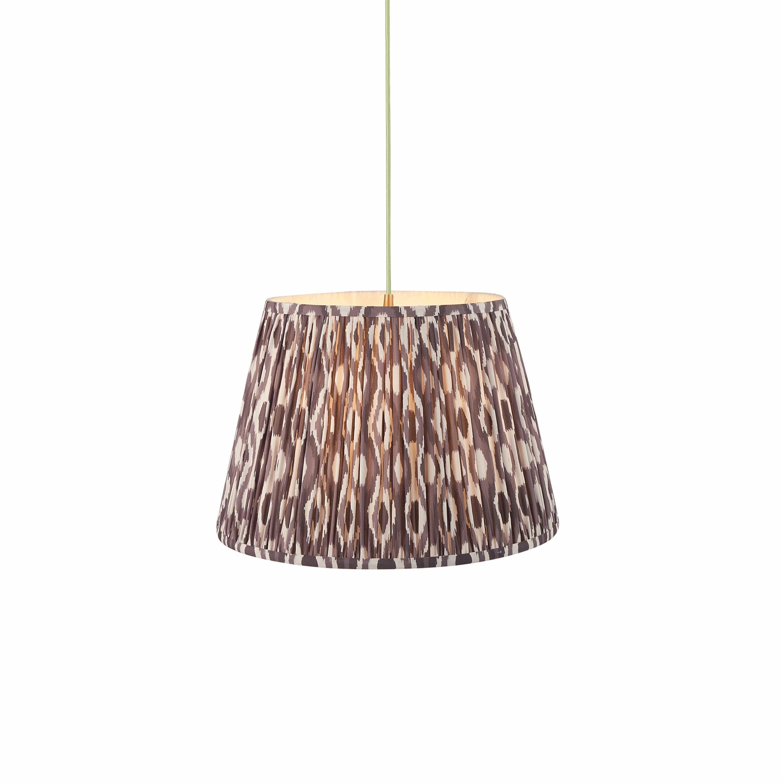 Eltham Ceiling Pendant Light With Green Flex and Grey Ikat 40cm Shade