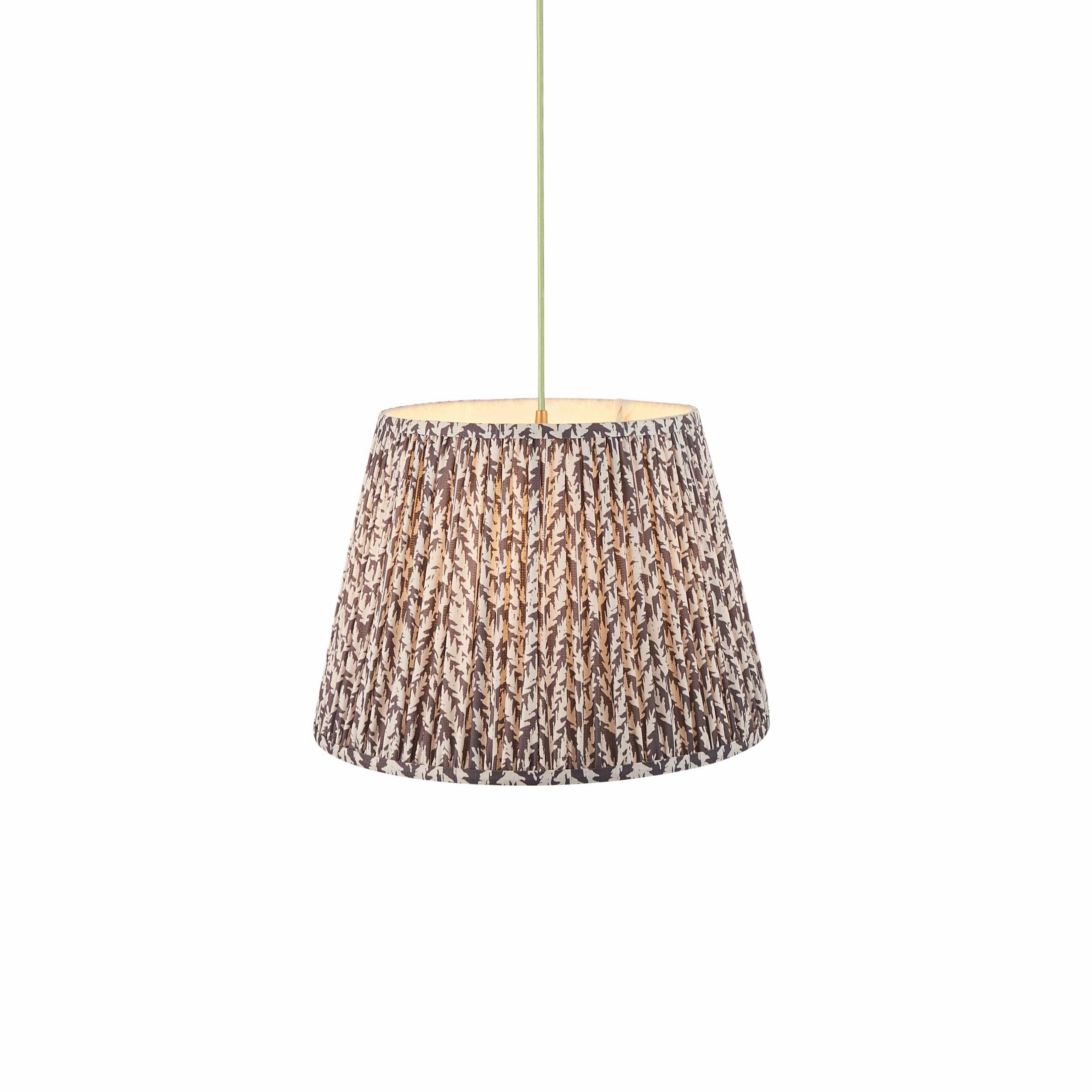 Eltham Ceiling Pendant Light With Green Flex and Grey Leaf 40cm Shade