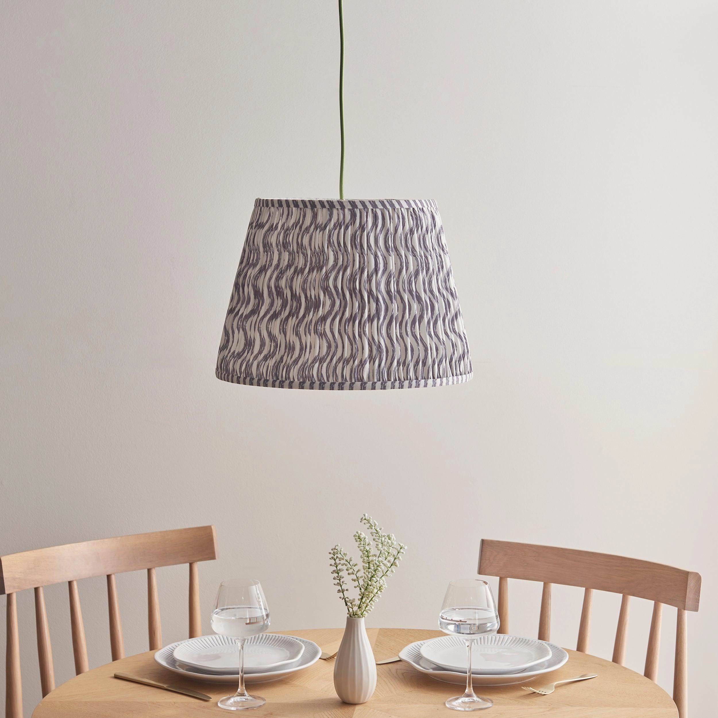 Eltham Ceiling Pendant Light With Green Flex and Grey Ripple 40cm Shade