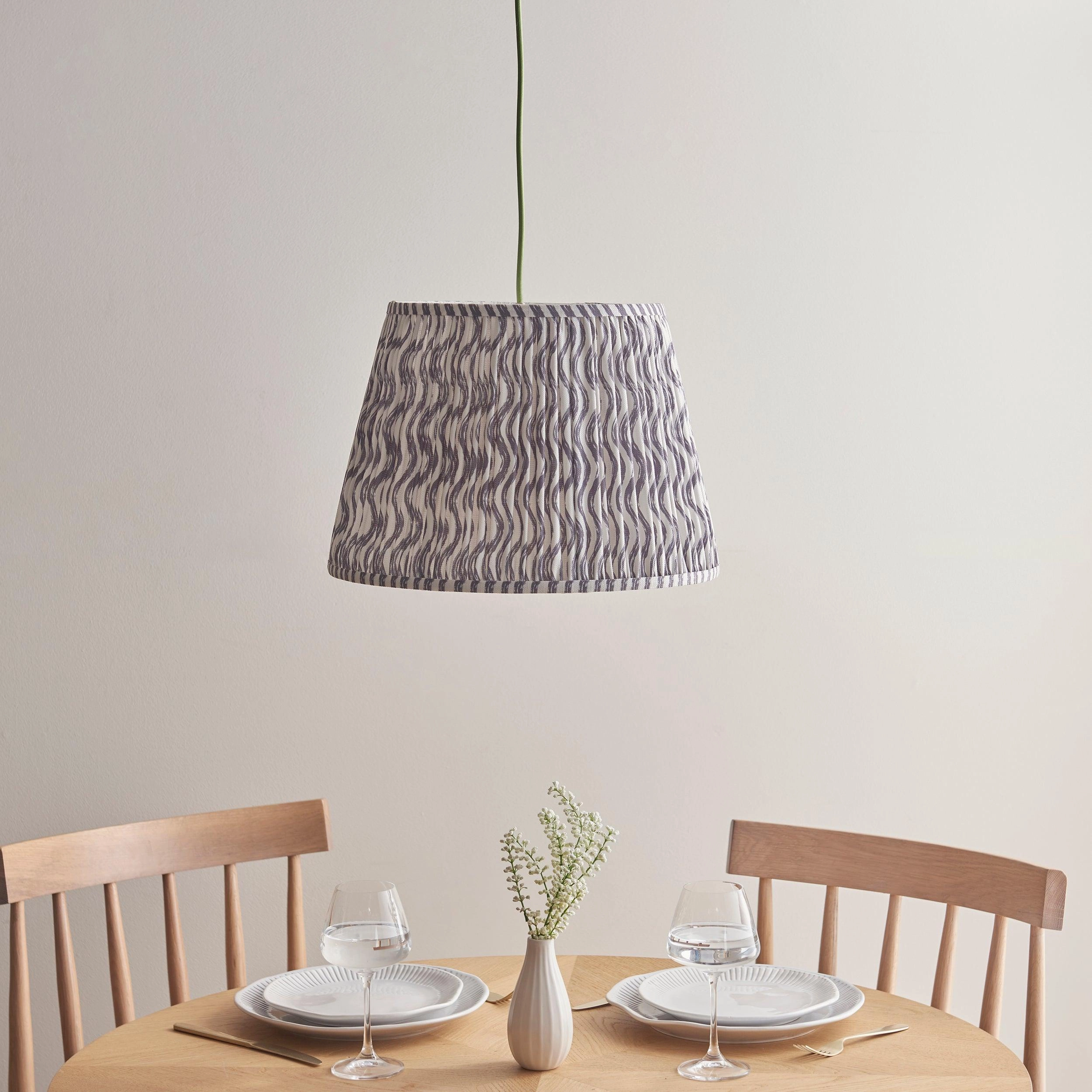 Eltham Ceiling Pendant Light With Green Flex and Grey Ripple 40cm Shade