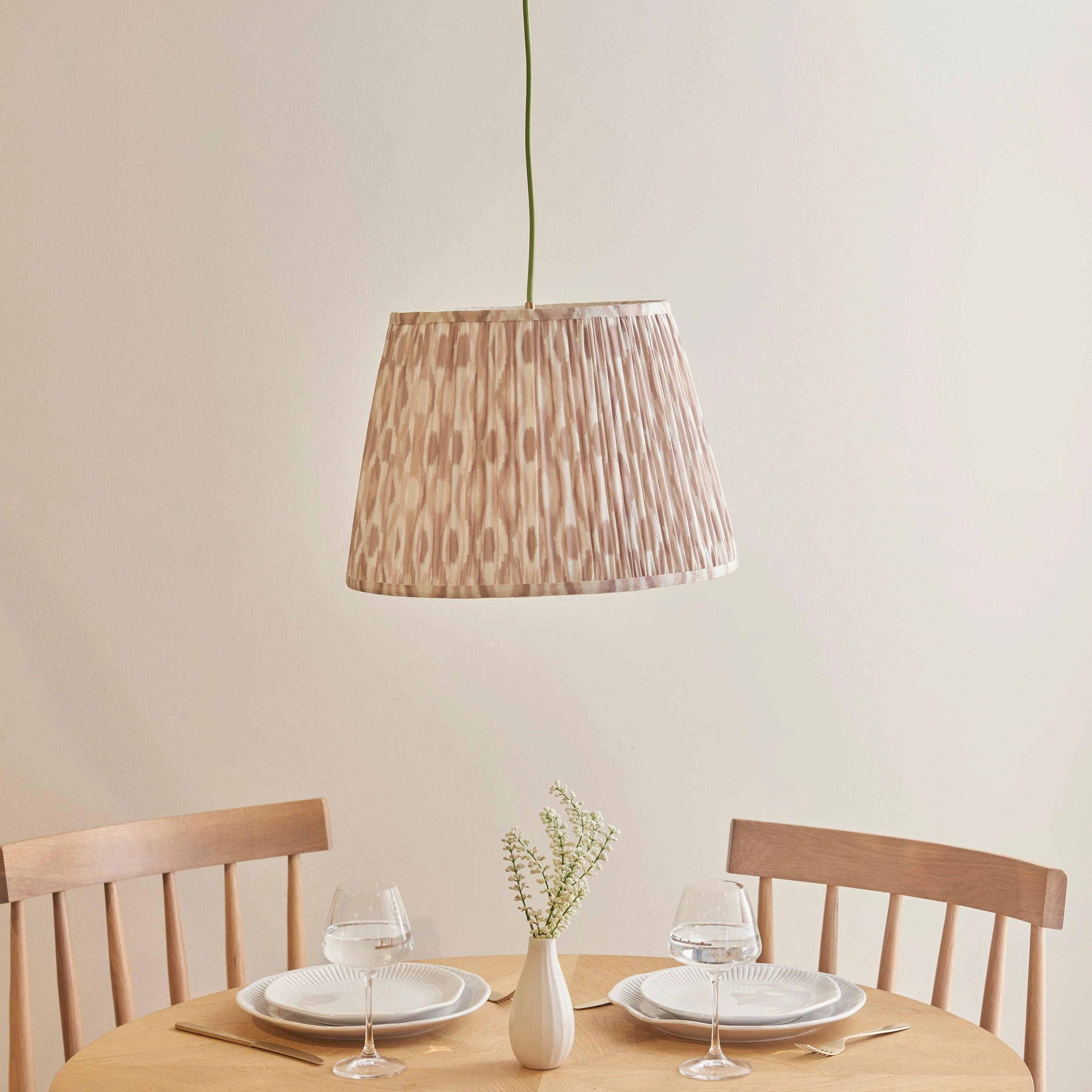 Eltham Ceiling Pendant Light With Green Flex and Neutral Ikat 40cm Shade