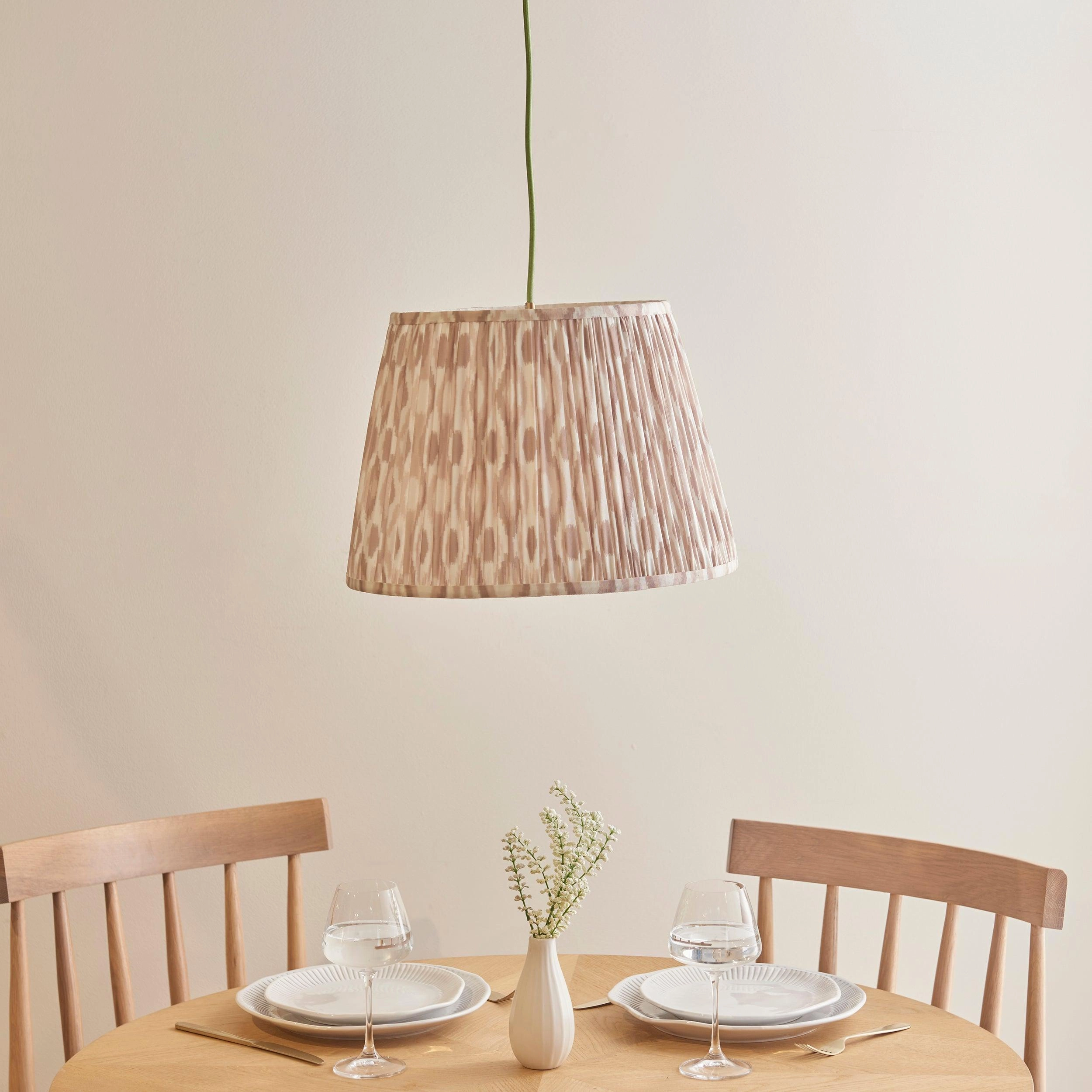 Eltham Ceiling Pendant Light With Green Flex and Neutral Ikat 40cm Shade
