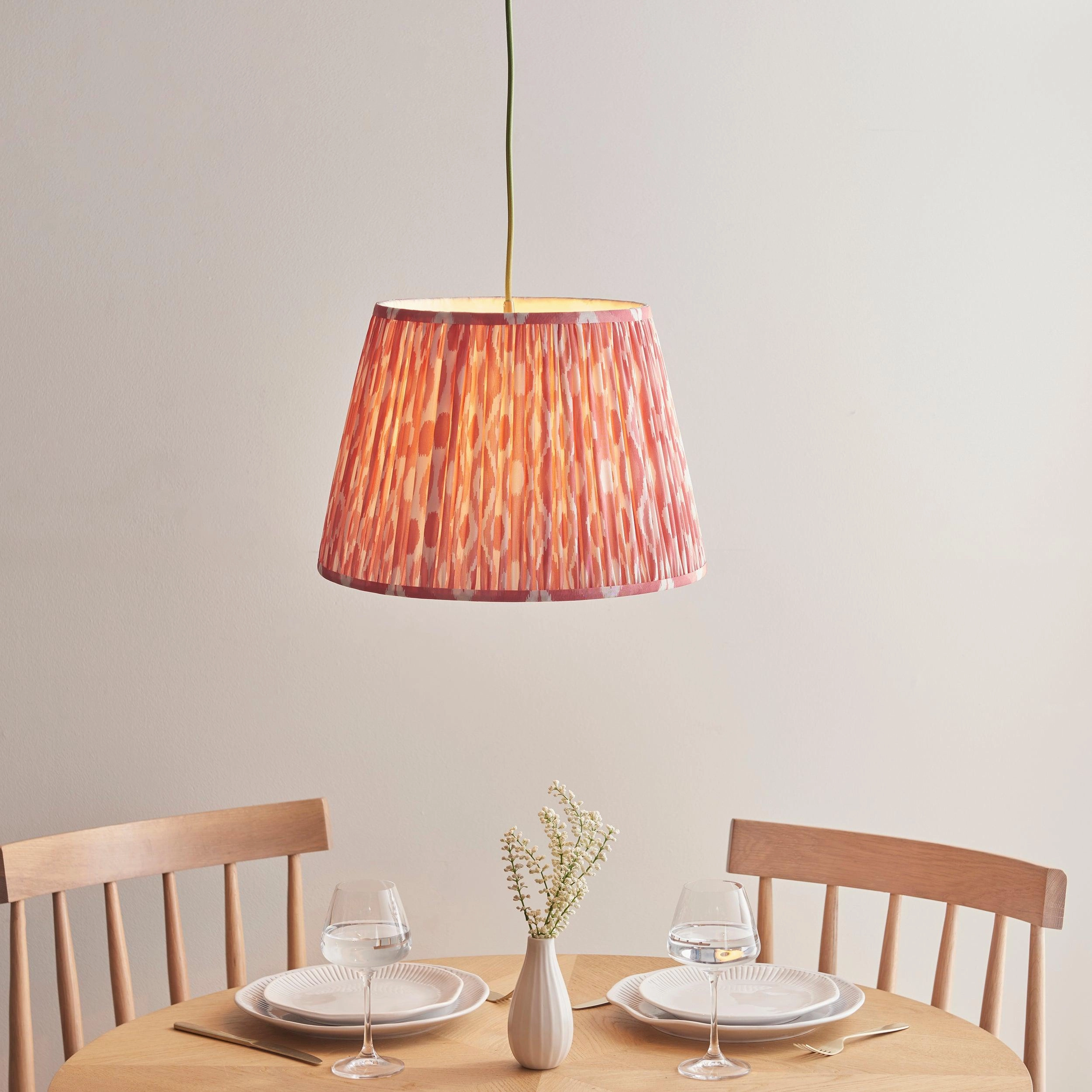 Eltham Ceiling Pendant Light With Green Flex and Pink Ikat 40cm Shade flush mount ceiling fixture