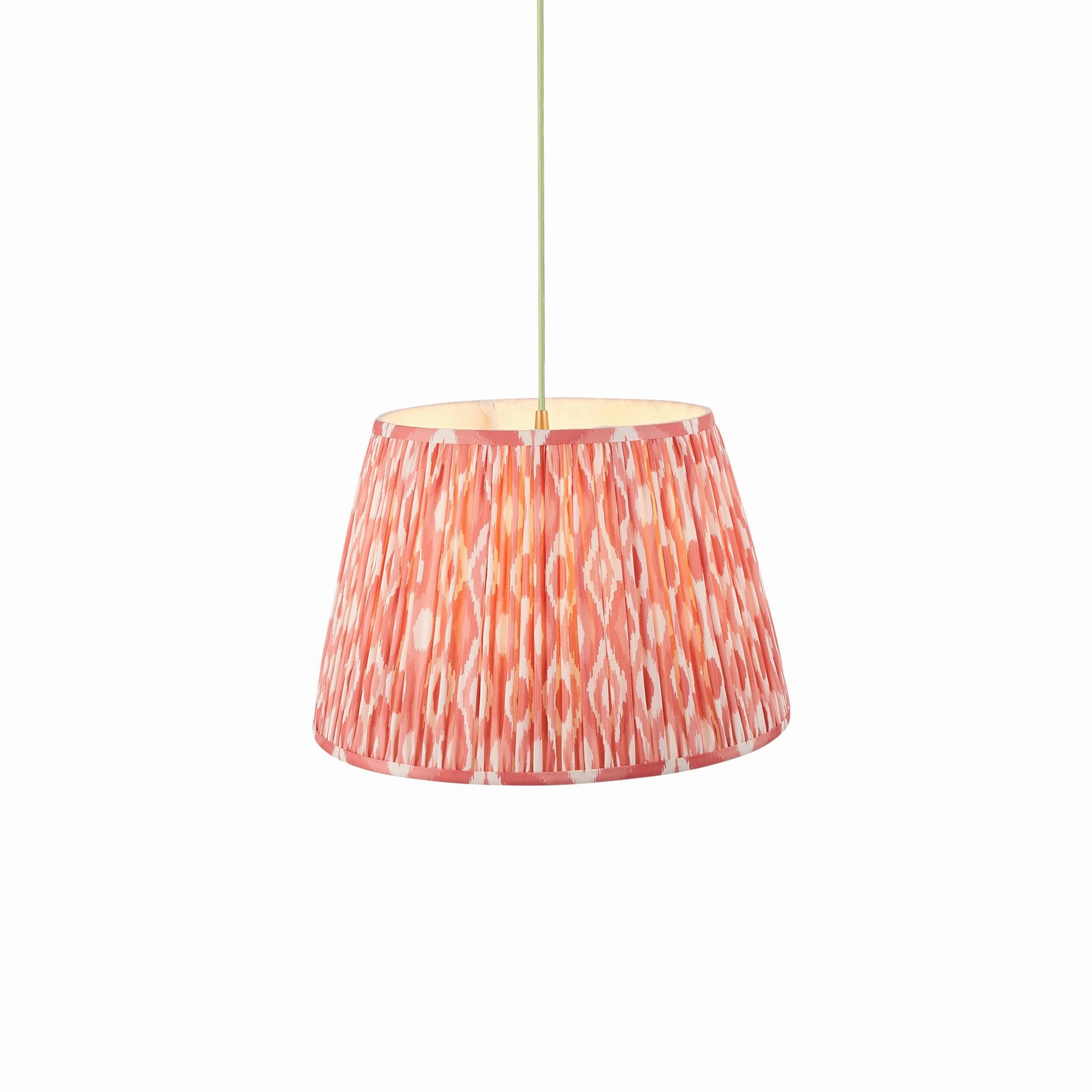 Eltham Ceiling Pendant Light With Green Flex and Pink Ikat 40cm Shade