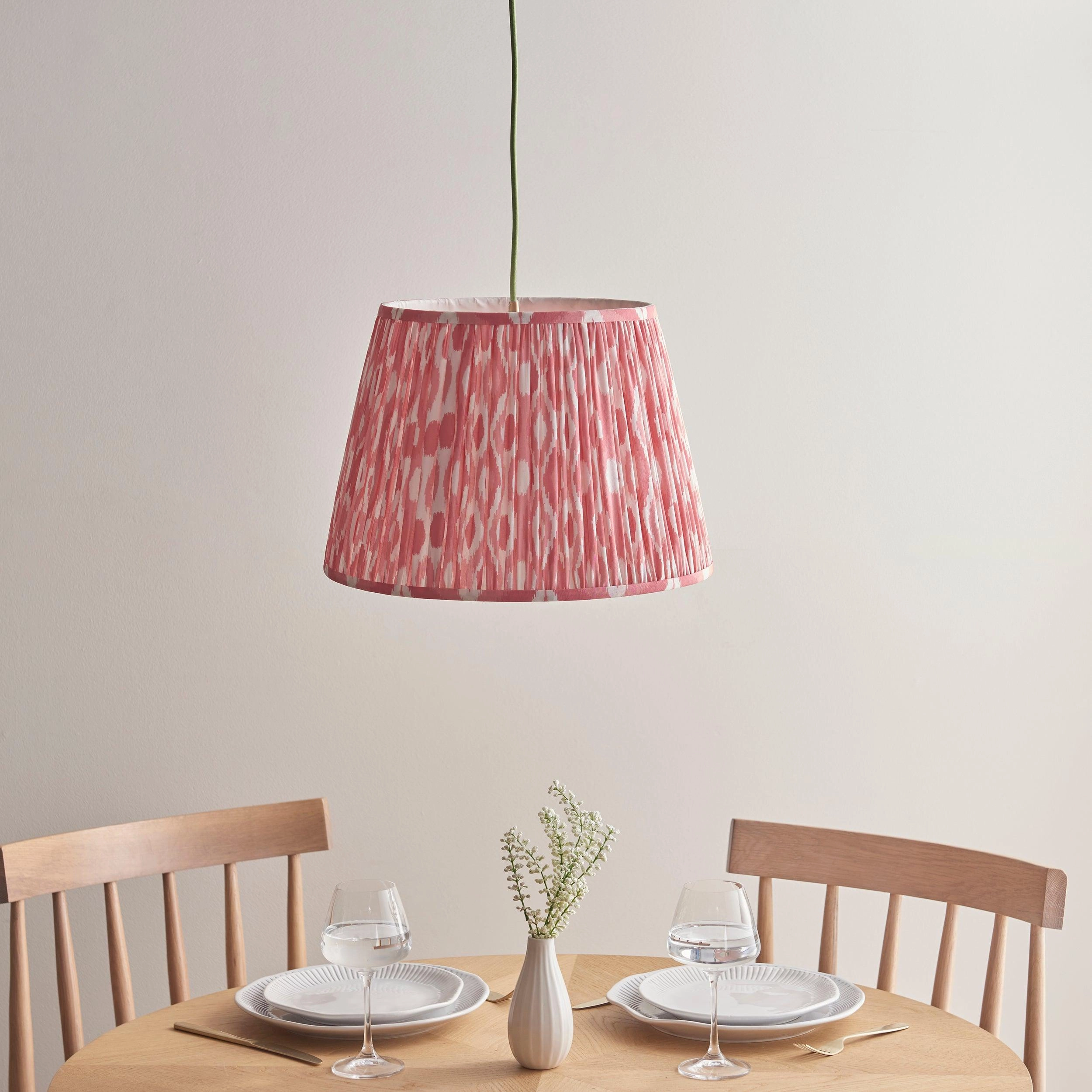 Eltham Ceiling Pendant Light With Green Flex and Pink Ikat 40cm Shade