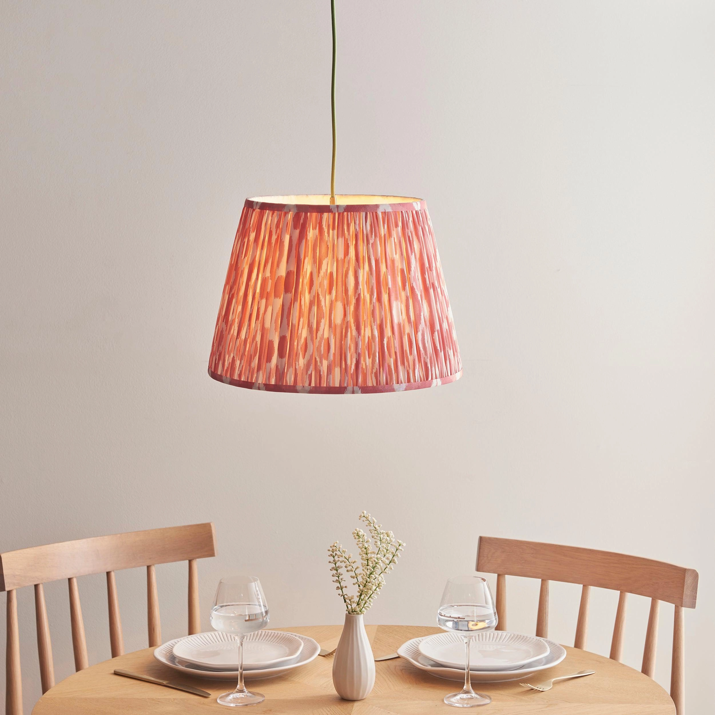 Eltham Ceiling Pendant Light With Green Flex and Pink Ikat 40cm Shade sleek LED ceiling lamp